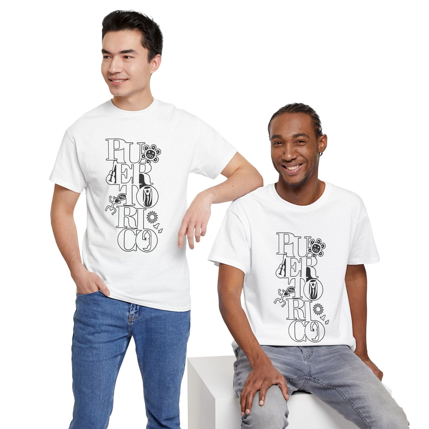 Puerto Rico Floral Vertical Tee — Retro Typography Island Shirt