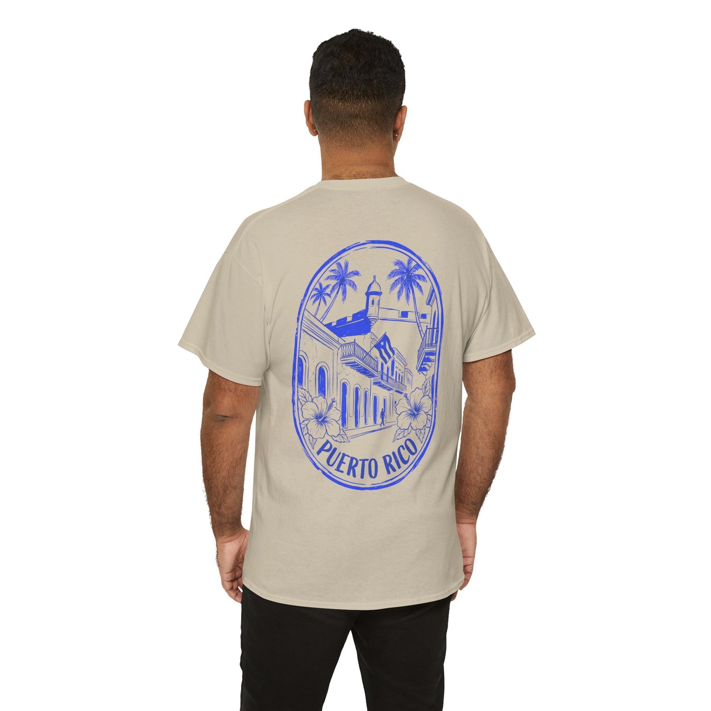 Puerto Rico Streets Tee — Handwritten Logo & Old San Juan Back Illustration