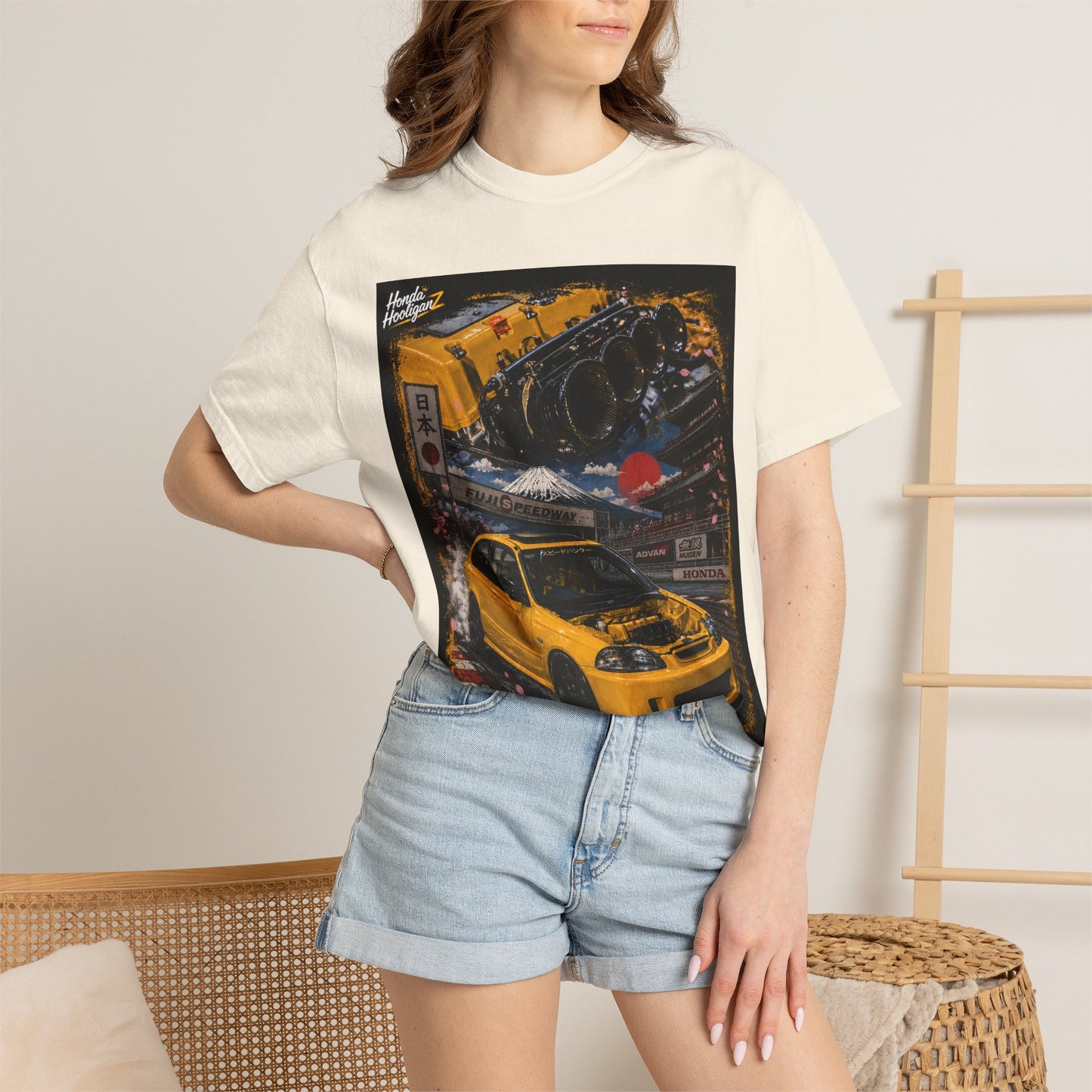 Street Racing Honda Civic T-Shirt — Yellow JDM Car Graphic Tee