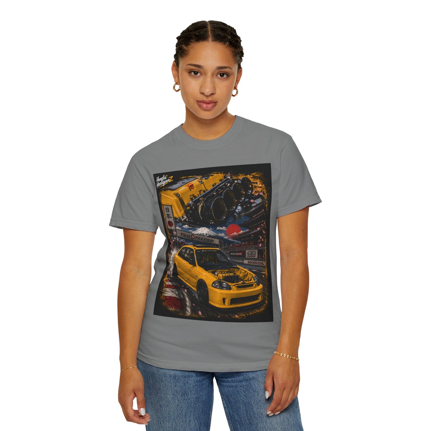 Street Racing Honda Civic T-Shirt — Yellow JDM Car Graphic Tee