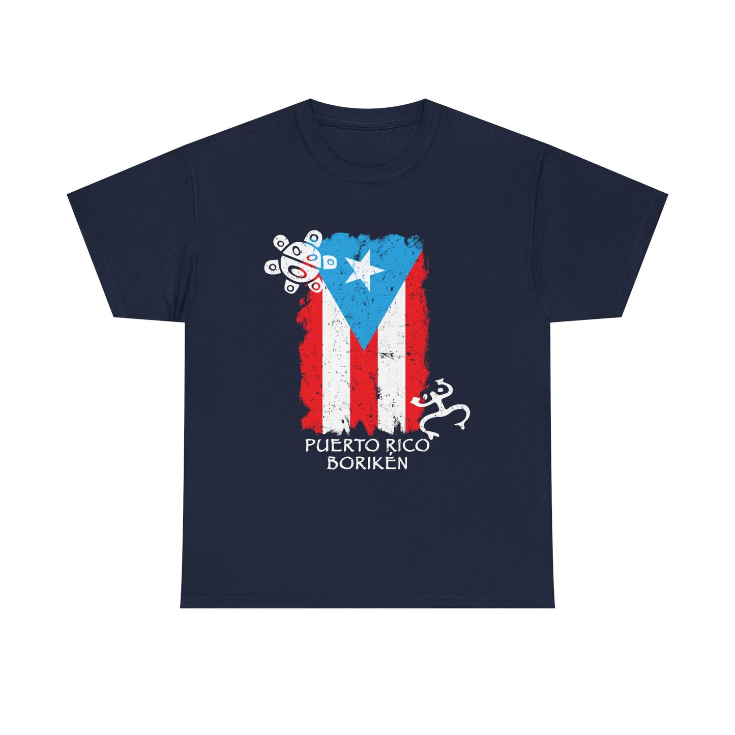 Puerto Rico Borikén Flag Tee — Taíno Petroglyph Heritage Vintage
