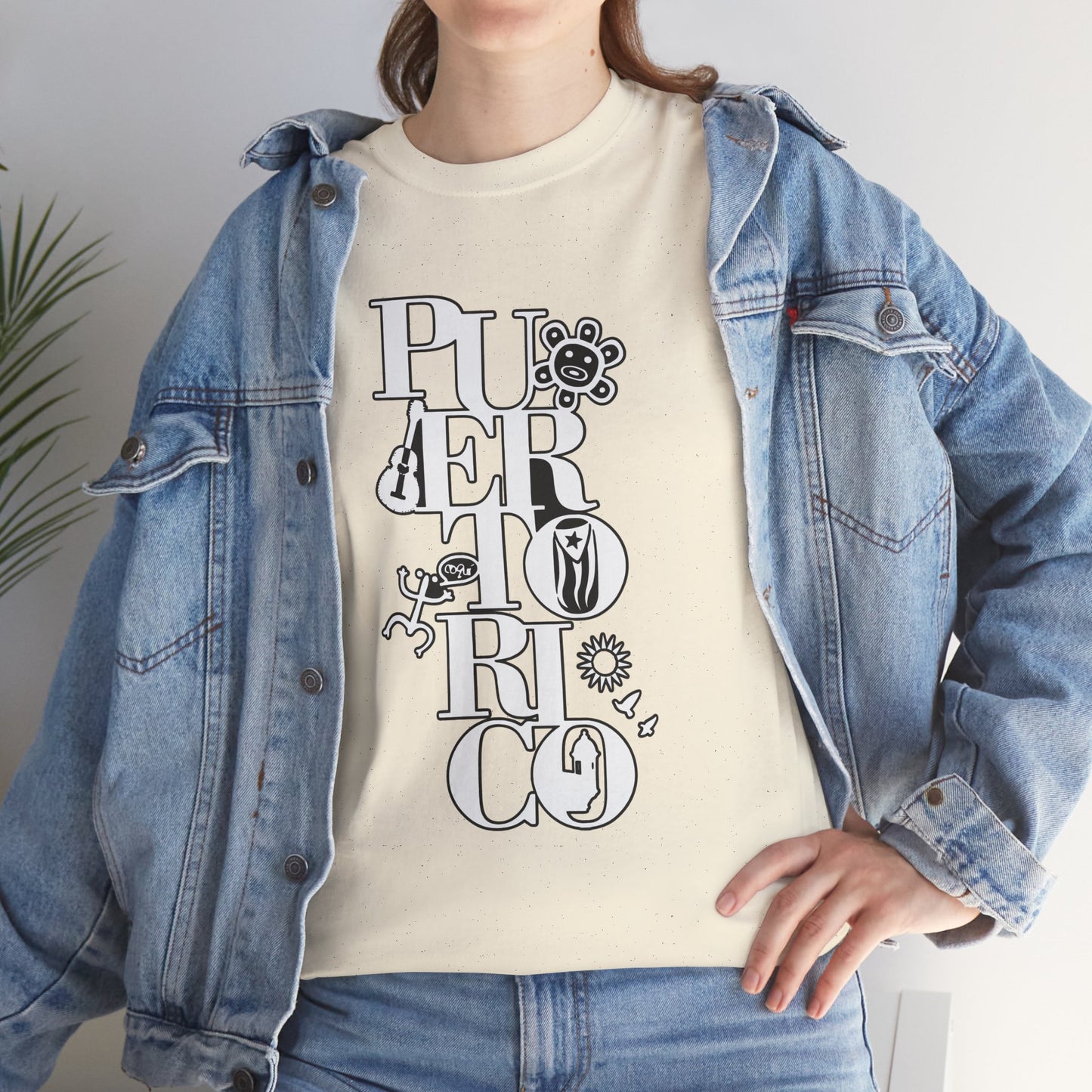 Puerto Rico Floral Vertical Tee — Retro Typography Island Shirt