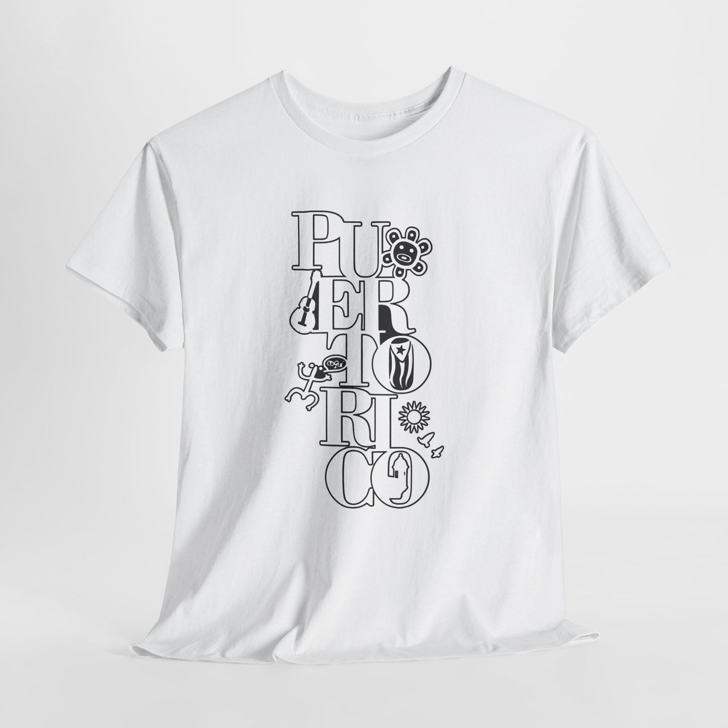 Puerto Rico Floral Vertical Tee — Retro Typography Island Shirt