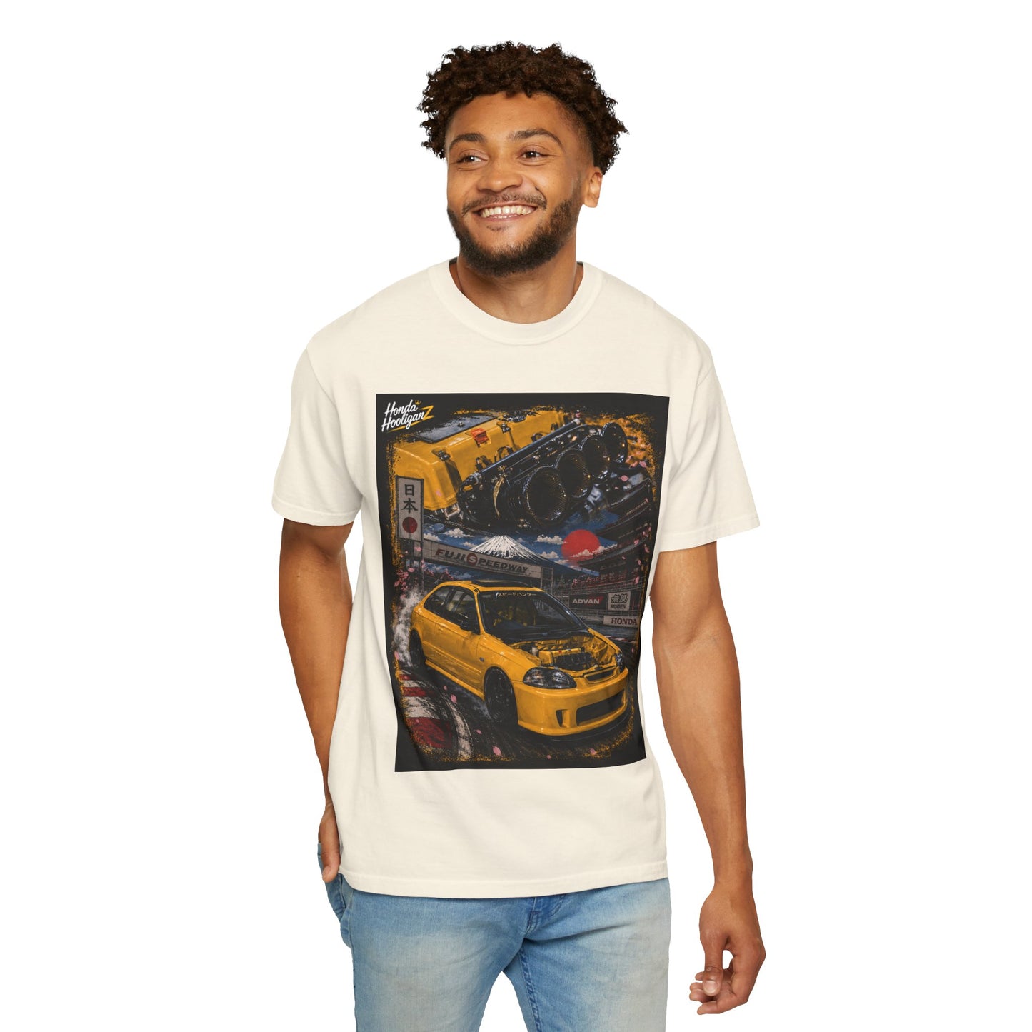 Street Racing Honda Civic T-Shirt — Yellow JDM Car Graphic Tee