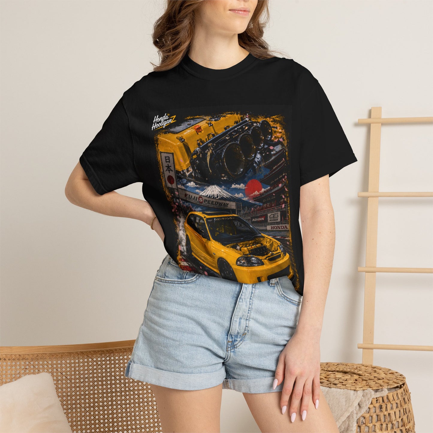 Street Racing Honda Civic T-Shirt — Yellow JDM Car Graphic Tee