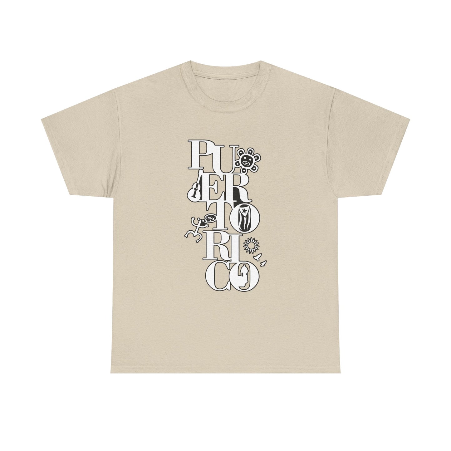 Puerto Rico Floral Vertical Tee — Retro Typography Island Shirt