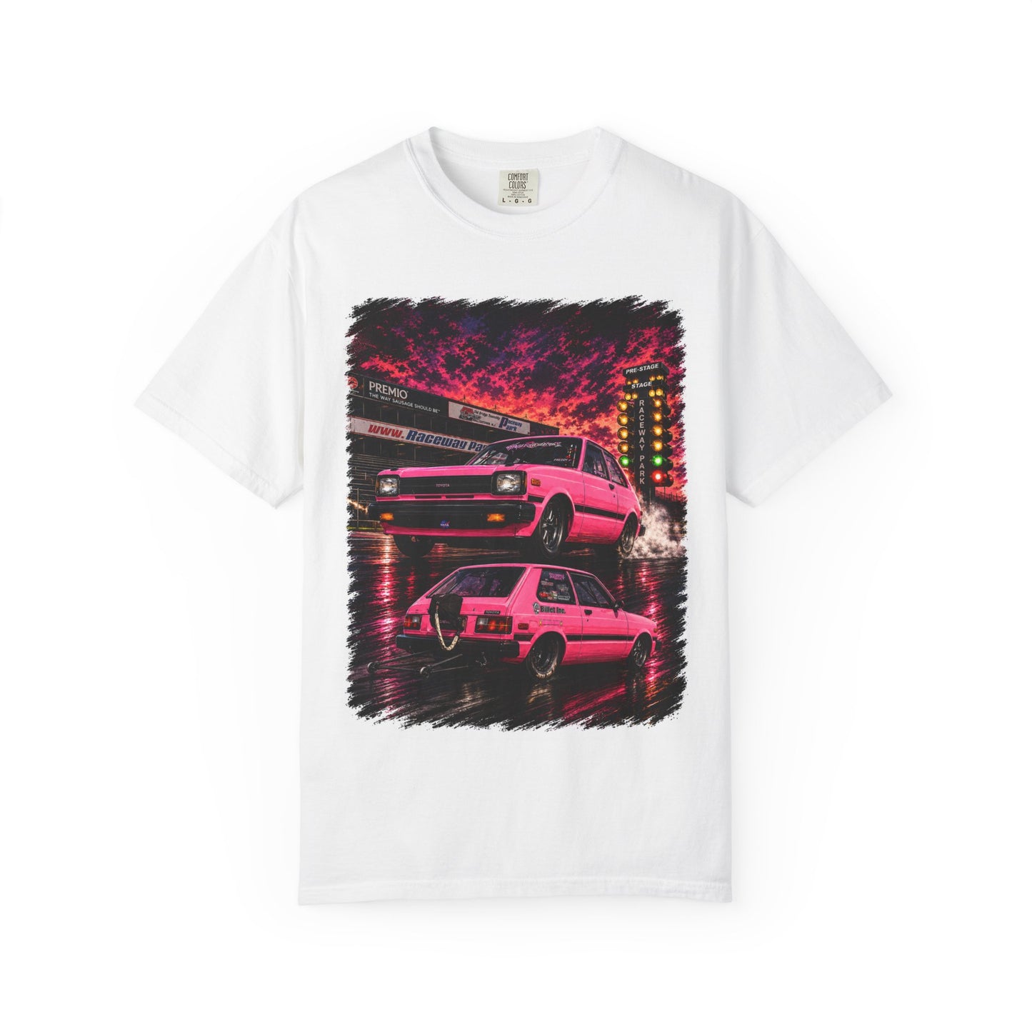 Retro Pink Starlet T-Shirt — Neon Pink Skyline Racing Graphic