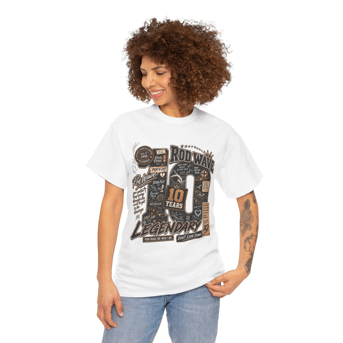 Rod Wave 10 Years Legendary – Pain, Purpose & Faith Hip-Hop Collage T-Shirt Design