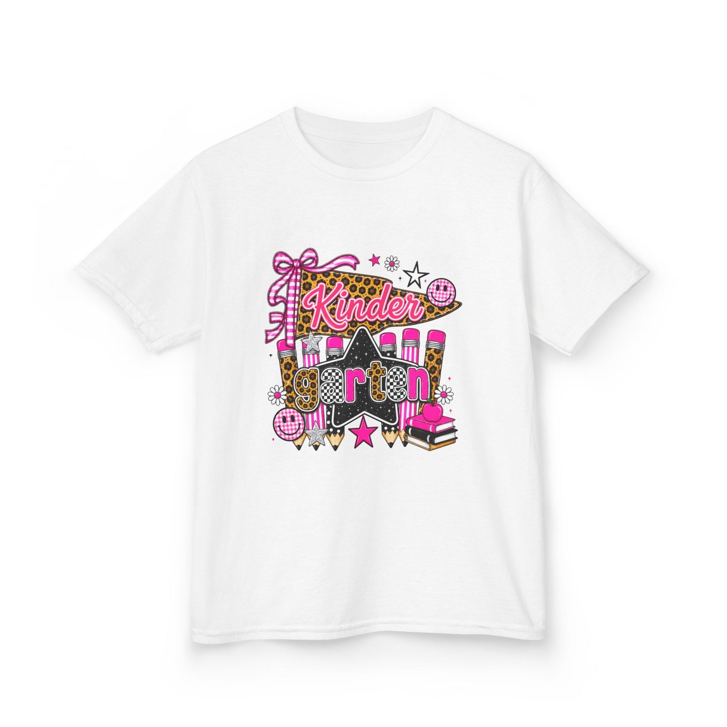 Kindergarten Girl Back to School T-Shirt – Pink Leopard First Day of Kindergarten Tee