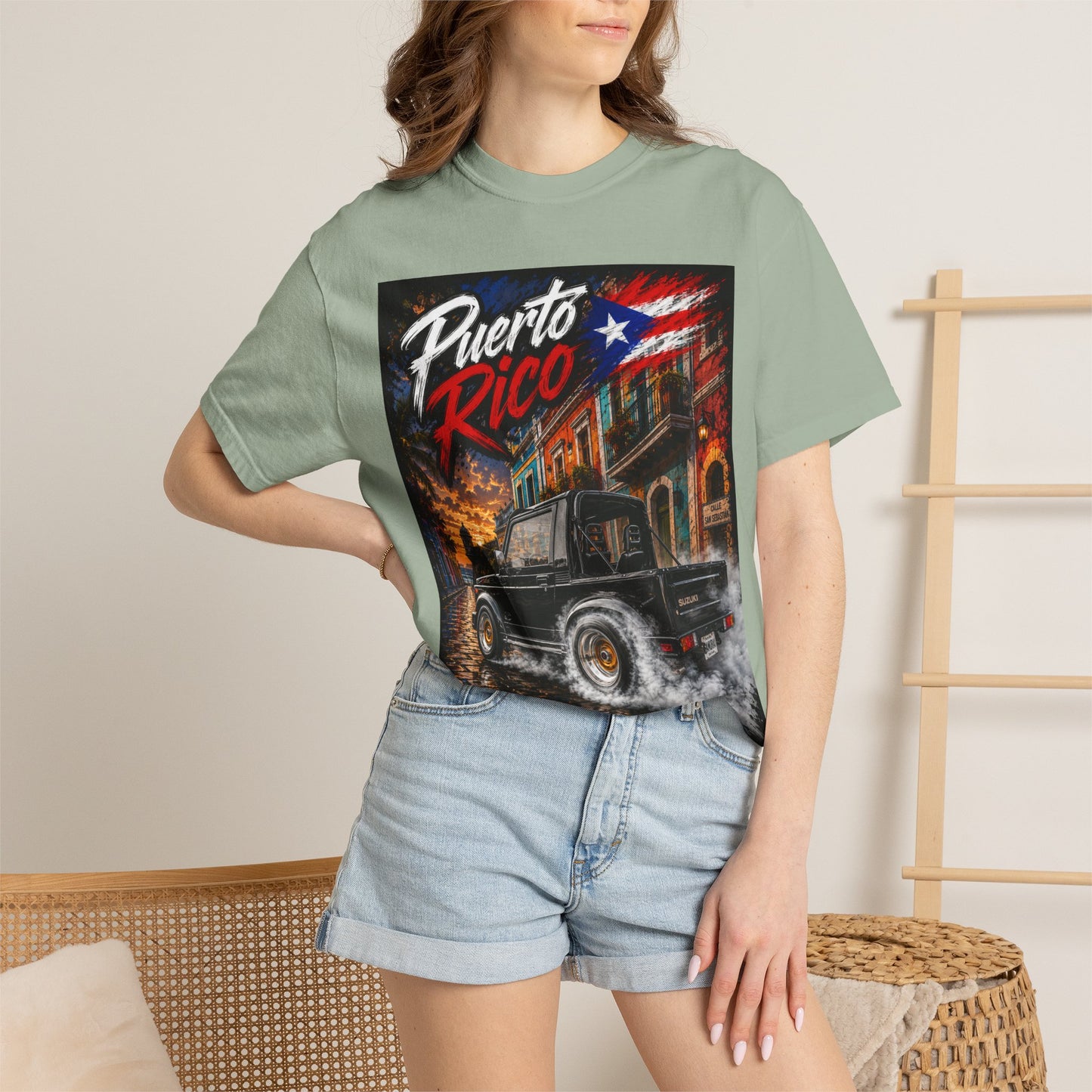 Puerto Rico Samuri Burnout T-Shirt — Retro Island Flag Graphic Tee
