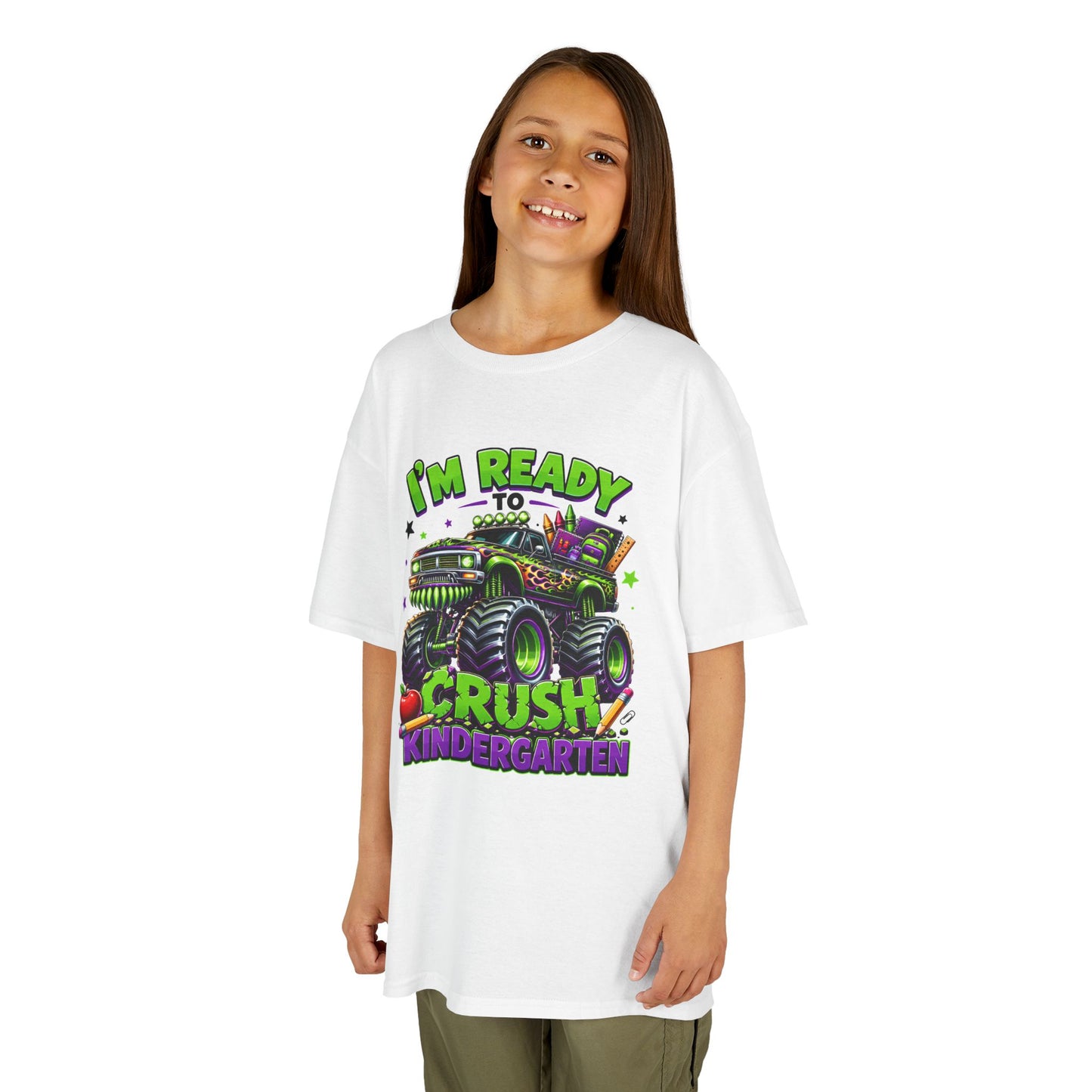 I’m Ready to Crush Kindergarten Monster Truck Kids T-Shirt – First Day of School Tee