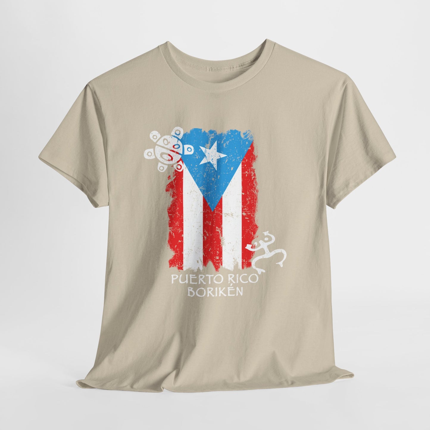 Puerto Rico Borikén Flag Tee — Taíno Petroglyph Heritage Vintage