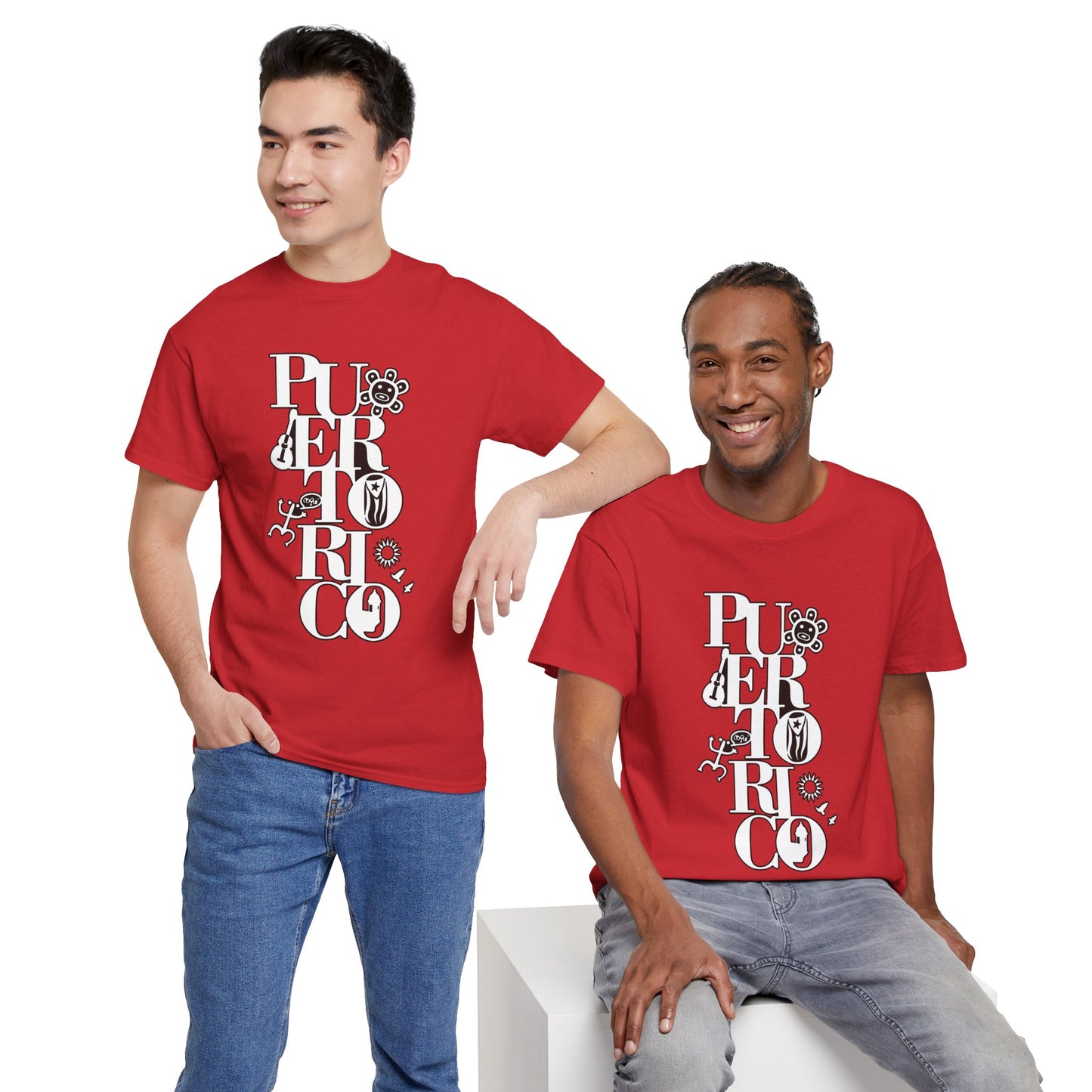 Puerto Rico Floral Vertical Tee — Retro Typography Island Shirt