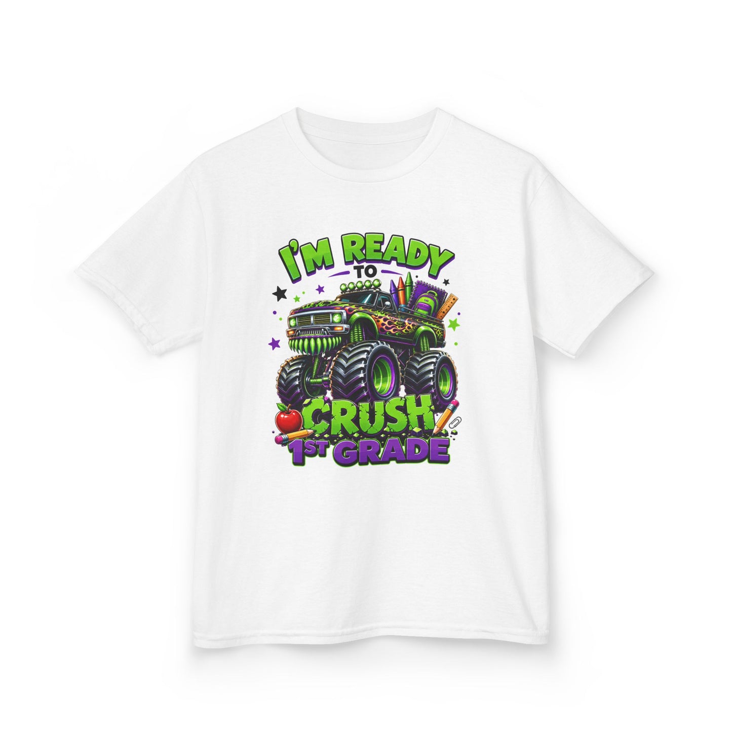 I’m Ready to Crush 1st Grade Monster Truck Kids T-Shirt – First Day of School Tee