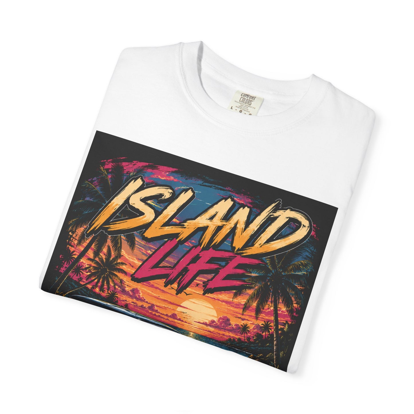 Island Life T-Shirt — Retro Beach Sunset with 57 Chevy Nomad