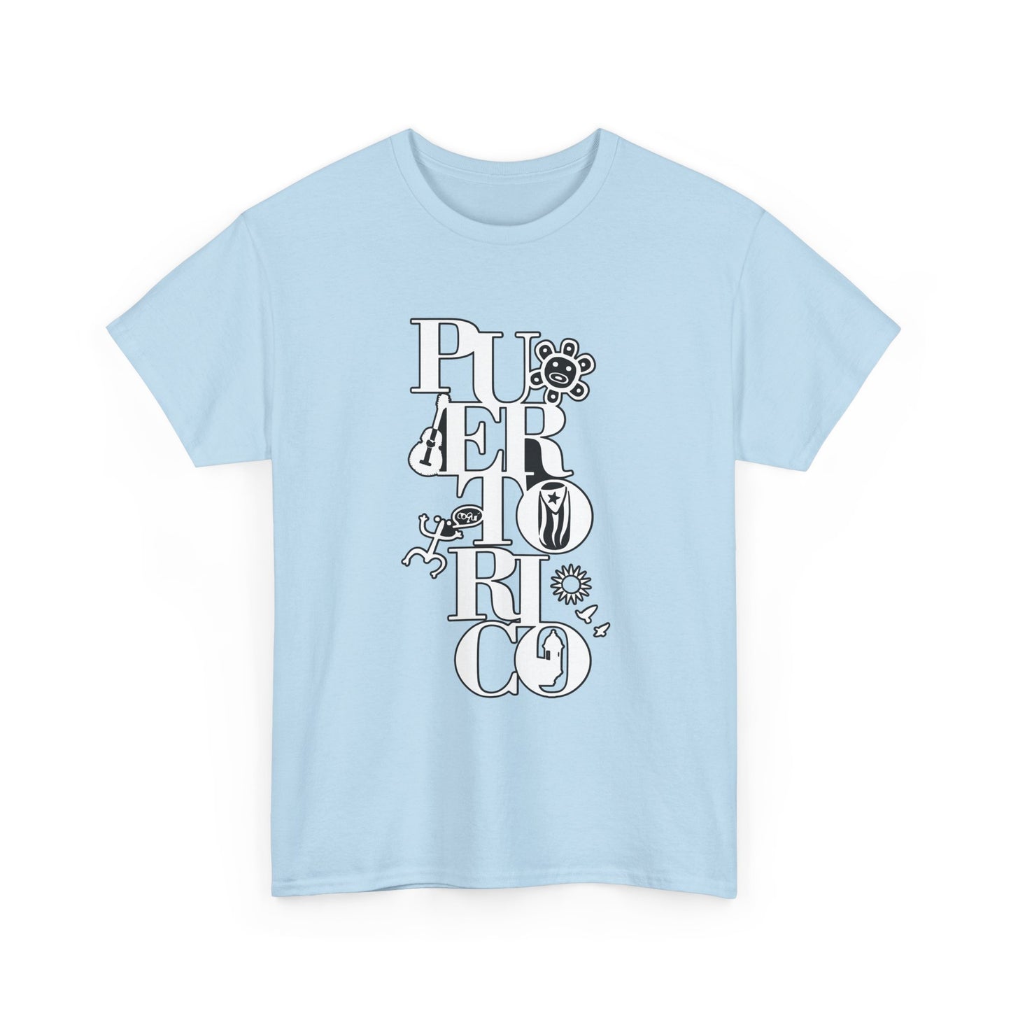Puerto Rico Floral Vertical Tee — Retro Typography Island Shirt
