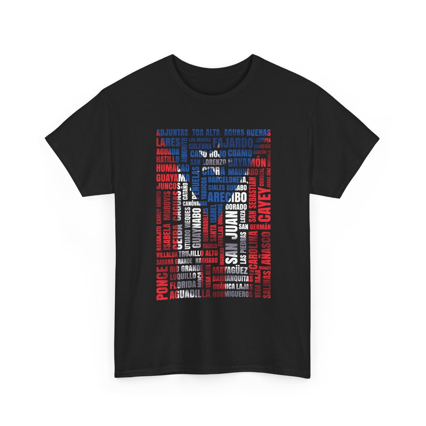 Puerto Rico Town Map Tee — "De Aquí, De Todos Lados" Typography Tribute