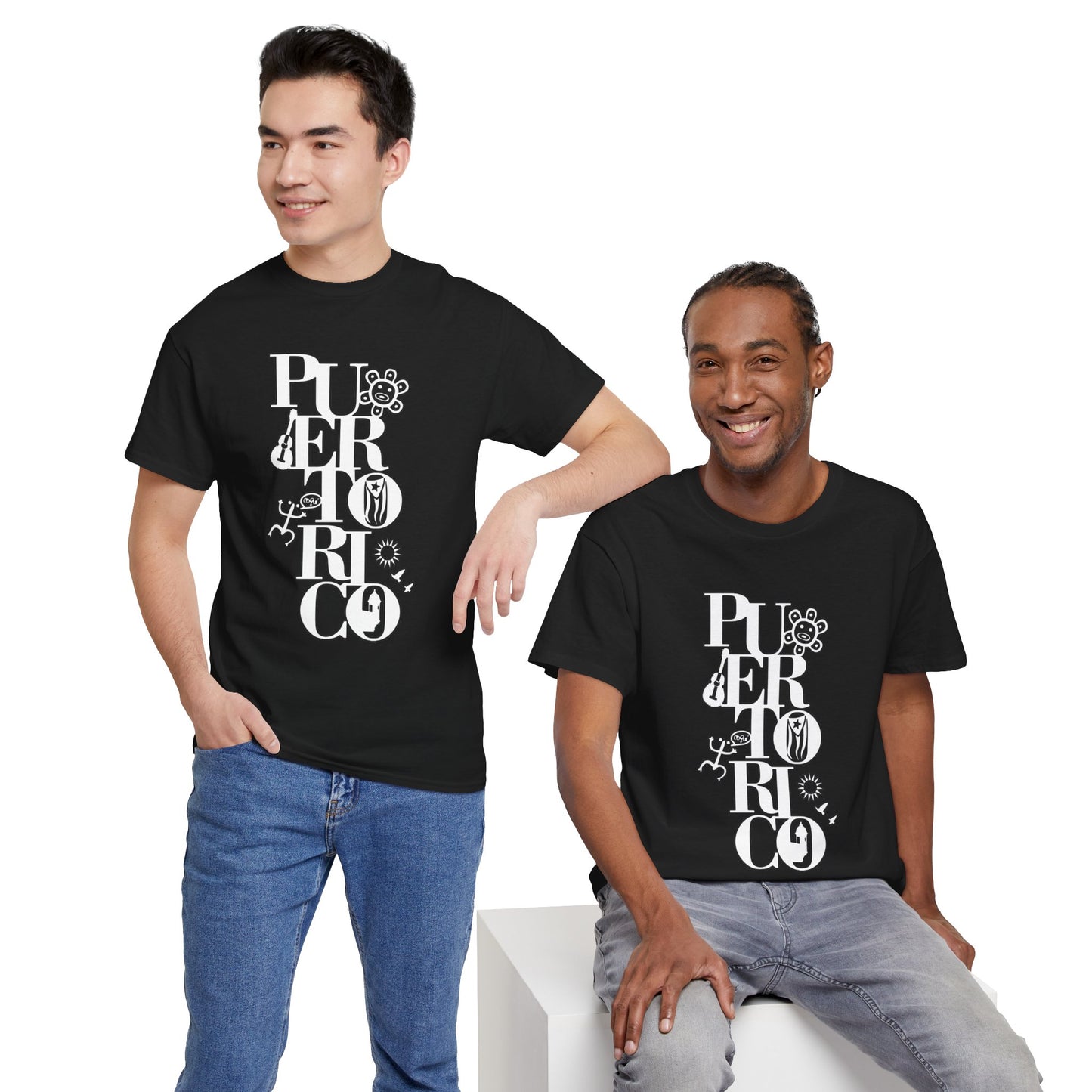 Puerto Rico Floral Vertical Tee — Retro Typography Island Shirt