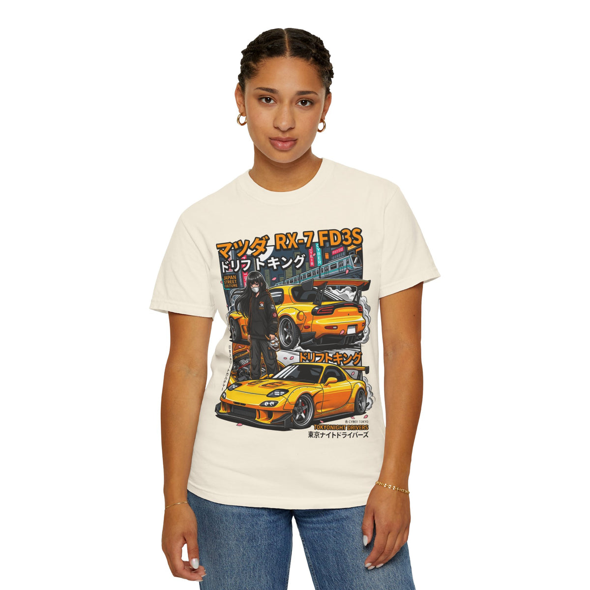 RX-7 FD3S Drift King T-Shirt — Yellow Mazda Sports Car Anime Streetwear