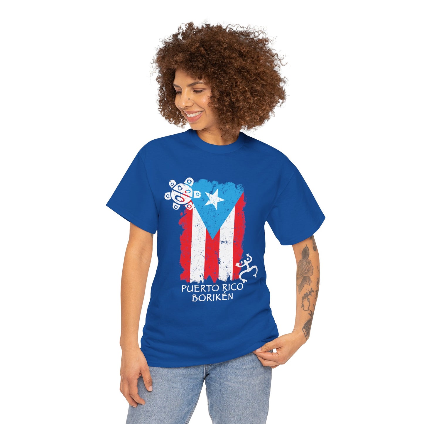 Puerto Rico Borikén Flag Tee — Taíno Petroglyph Heritage Vintage