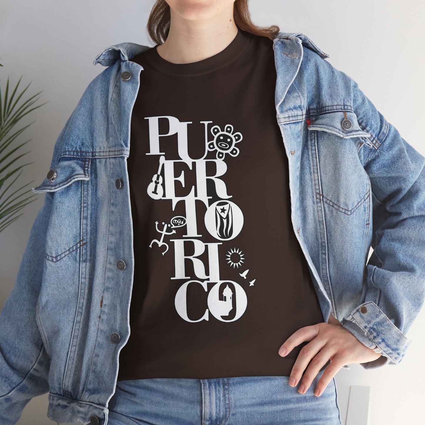 Puerto Rico Floral Vertical Tee — Retro Typography Island Shirt