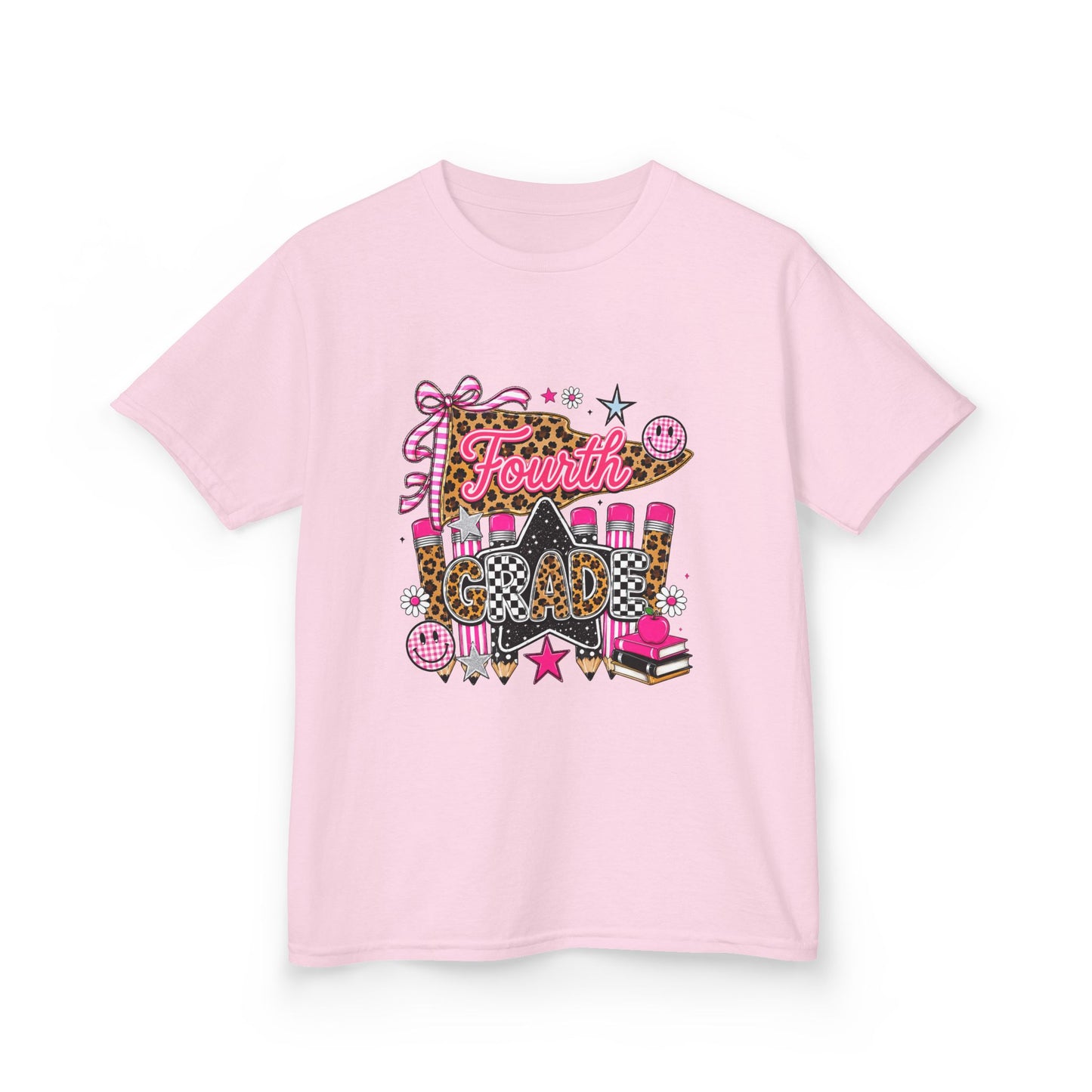 Fourth Grade Girl Back to School T-Shirt – Pink Leopard First Day of 4th Grade Tee