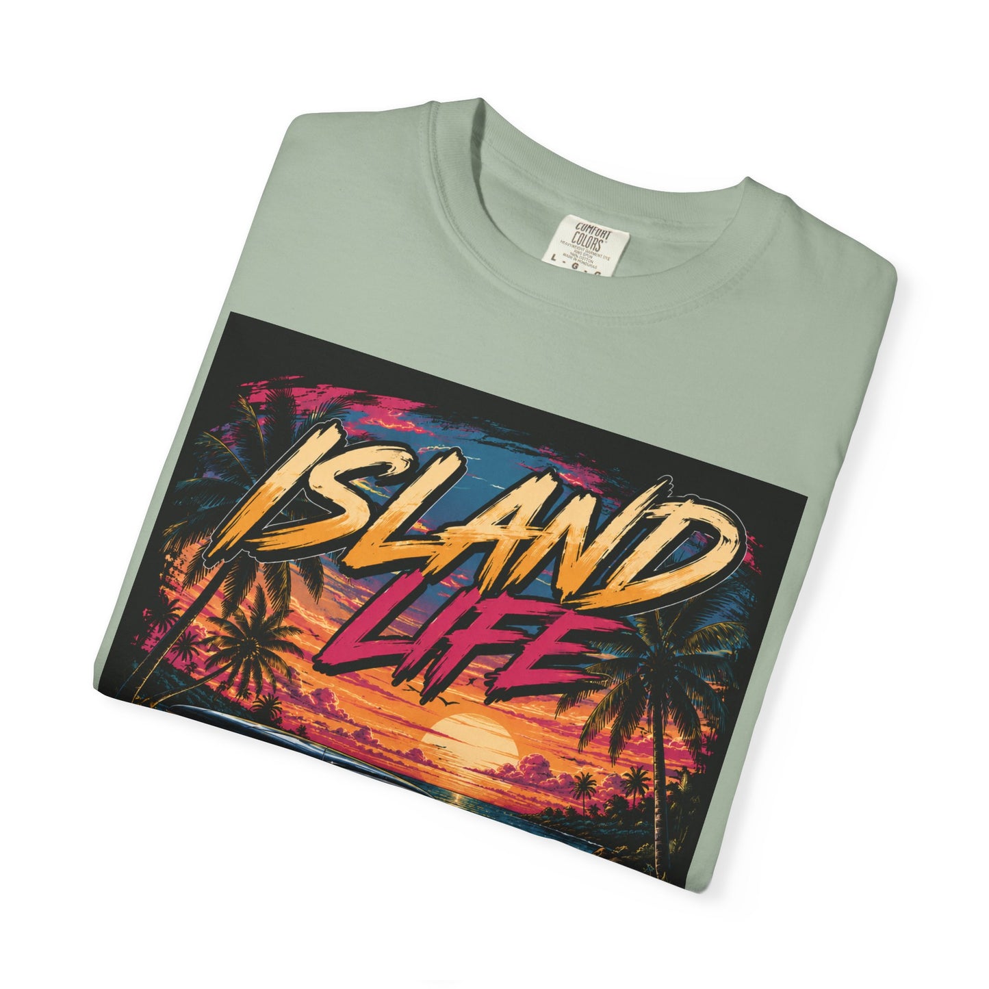Island Life T-Shirt — Retro Beach Sunset with 57 Chevy Nomad