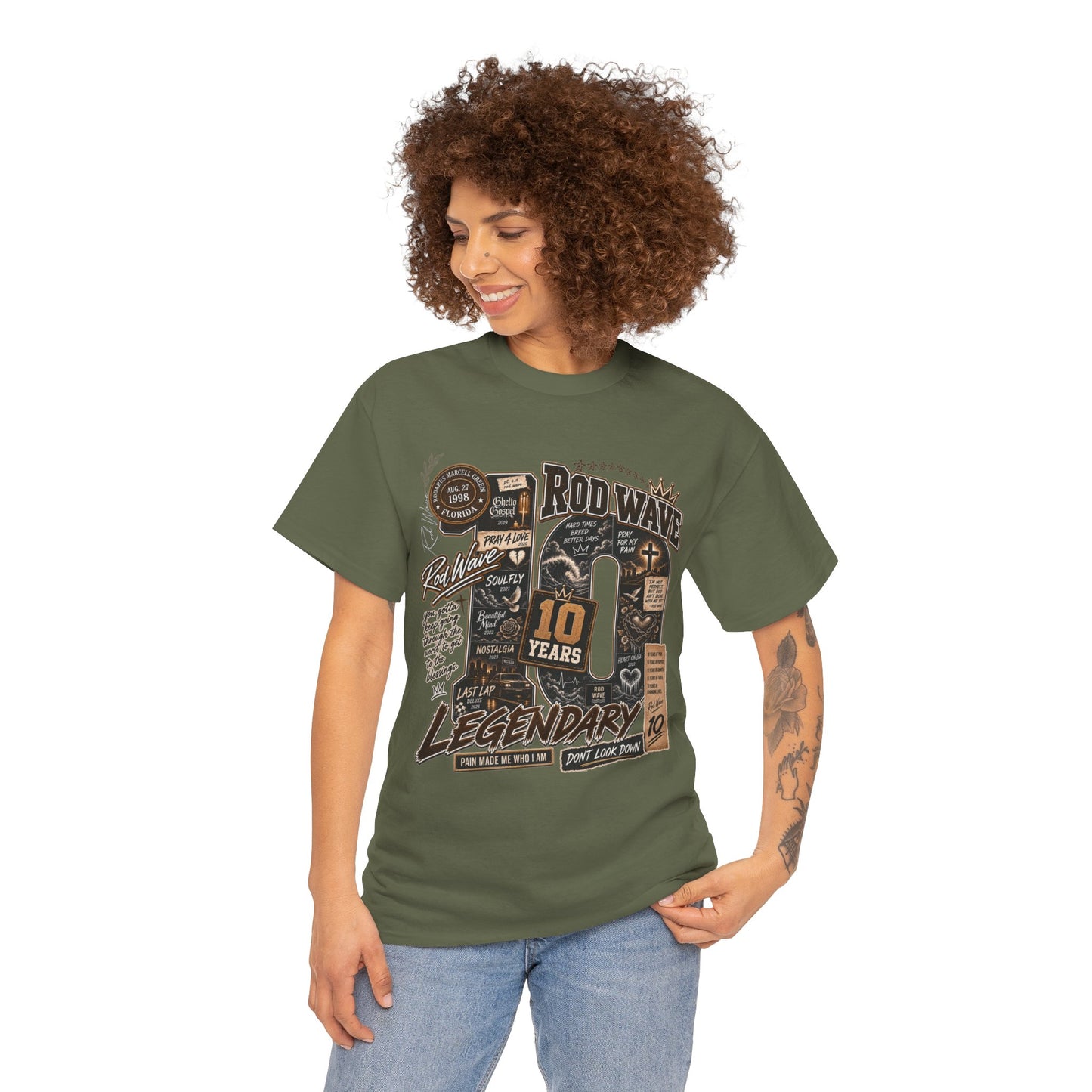 Rod Wave 10 Years Legendary – Pain, Purpose & Faith Hip-Hop Collage T-Shirt Design