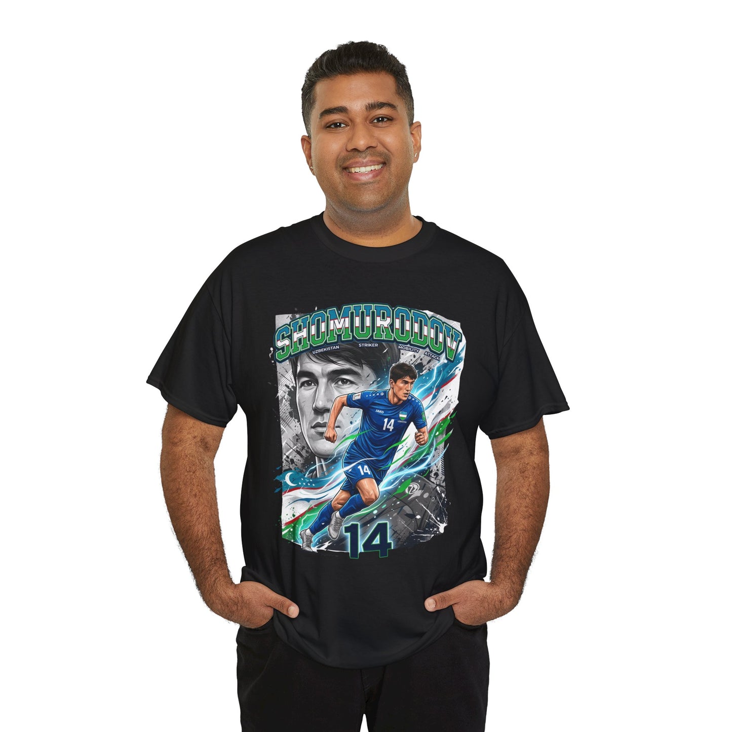 Shomurodov #14 – Uzbekistan’s Dynamic Striker T-Shirt