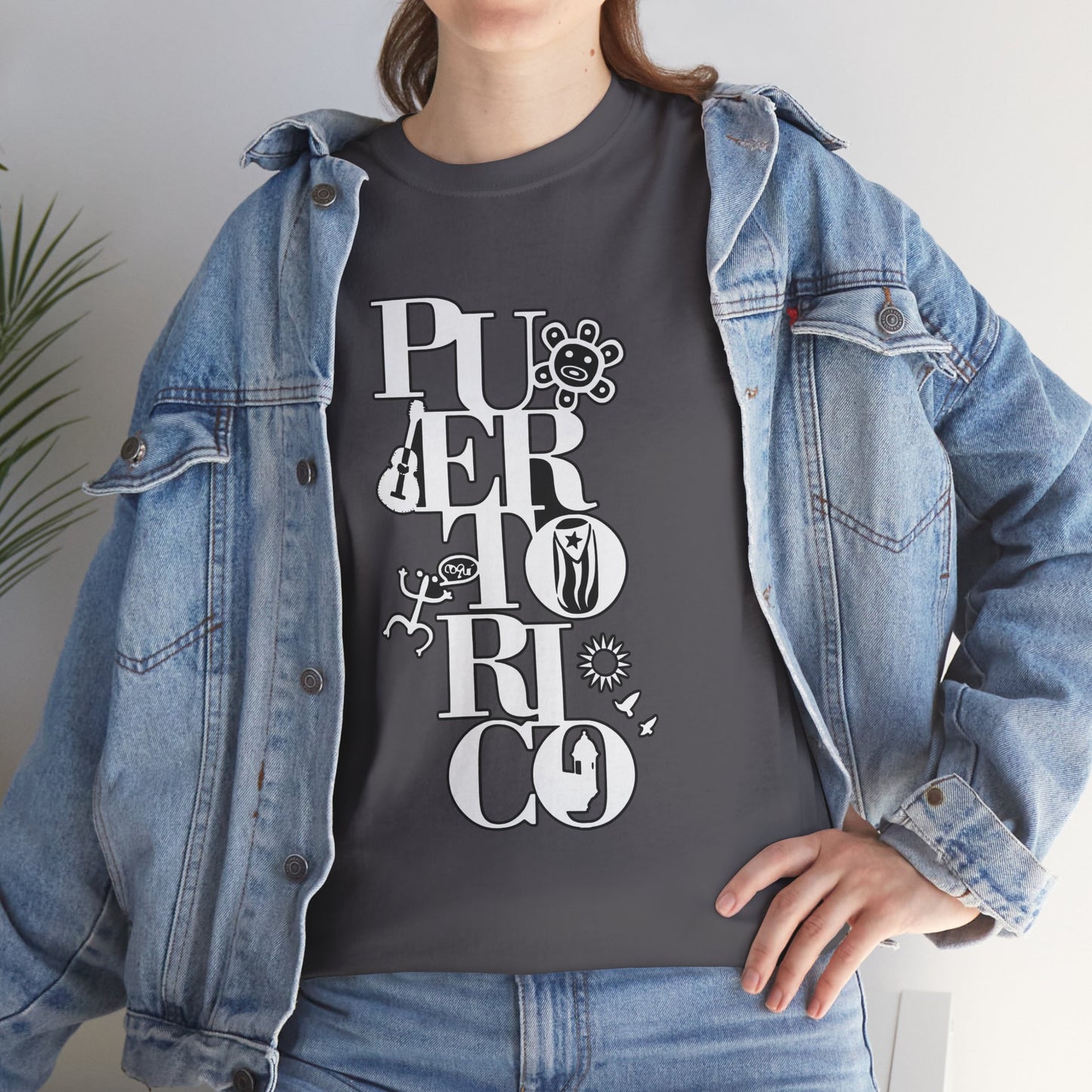 Puerto Rico Floral Vertical Tee — Retro Typography Island Shirt