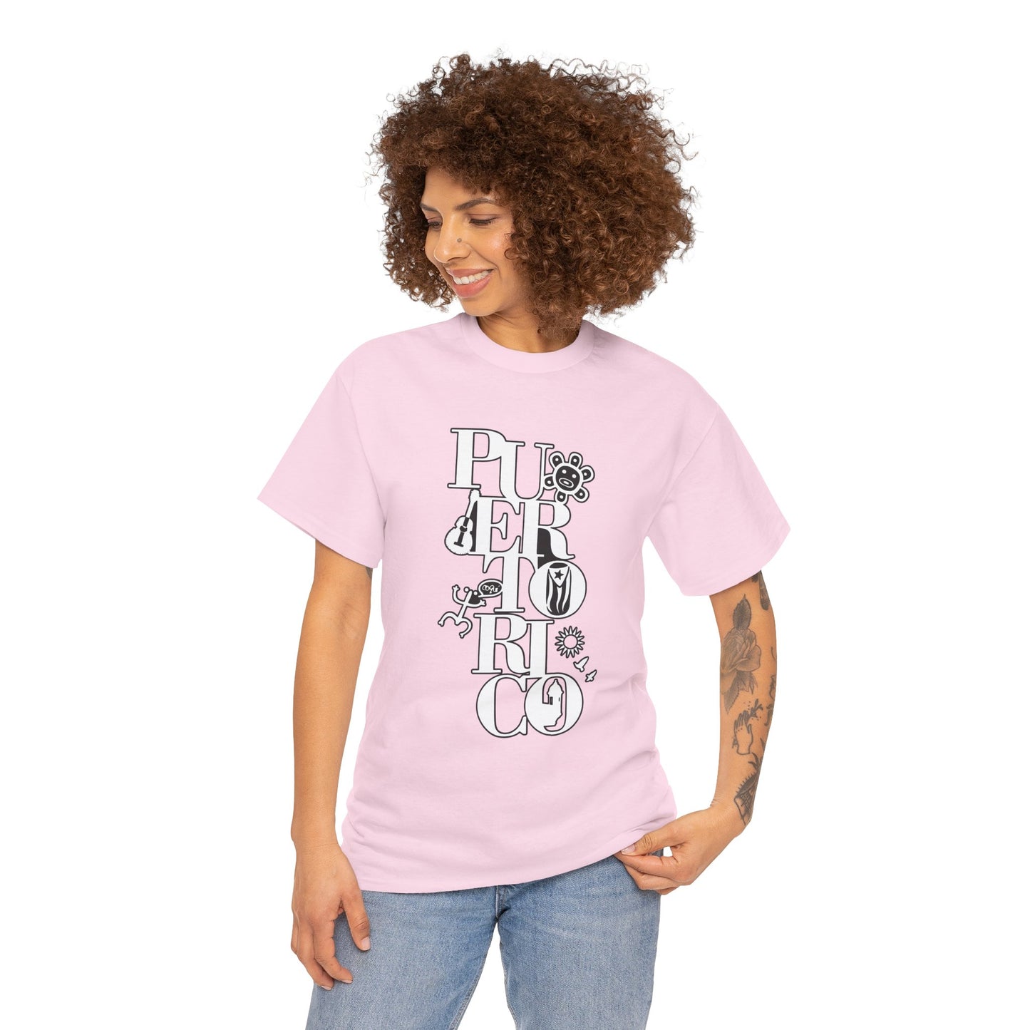 Puerto Rico Floral Vertical Tee — Retro Typography Island Shirt