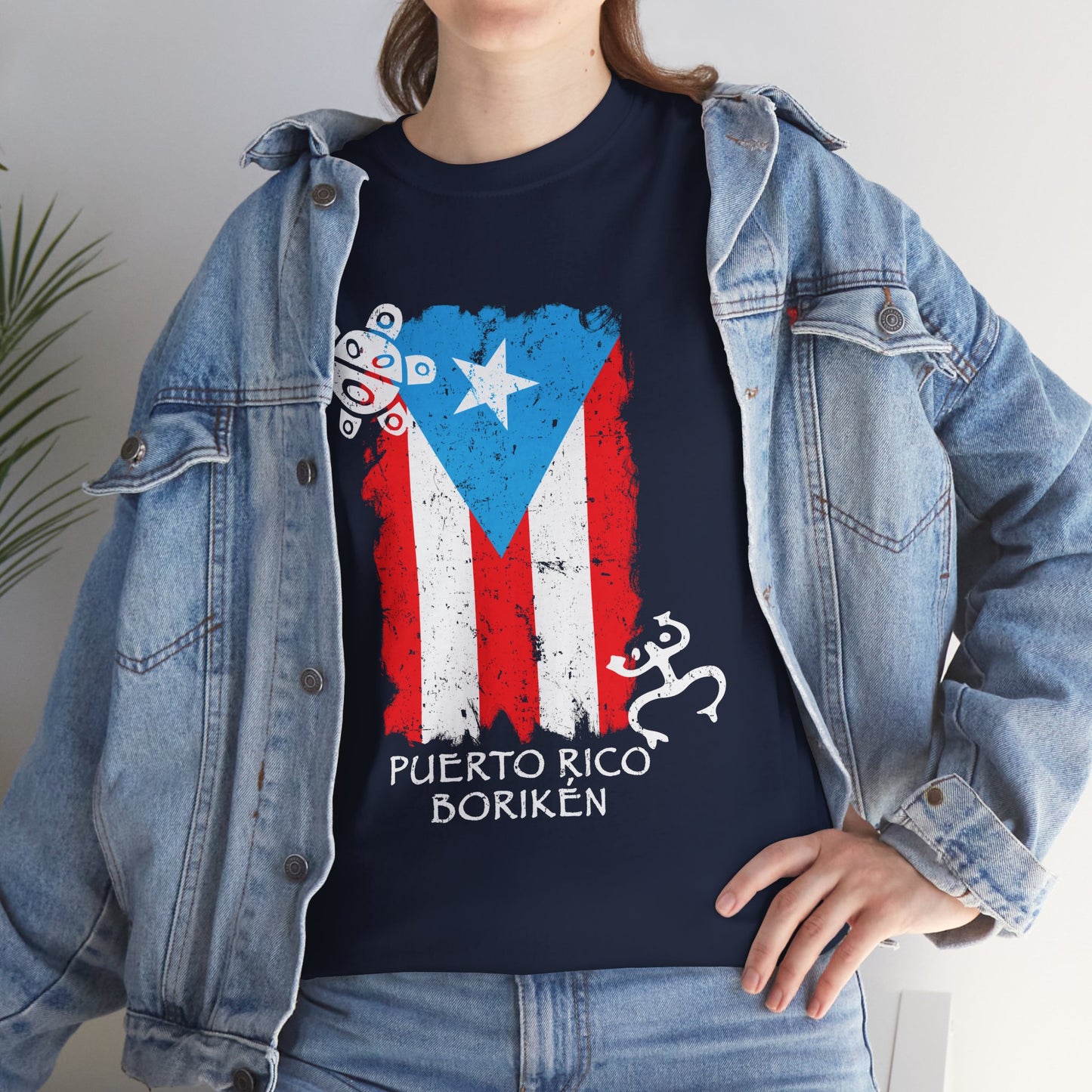 Puerto Rico Borikén Flag Tee — Taíno Petroglyph Heritage Vintage