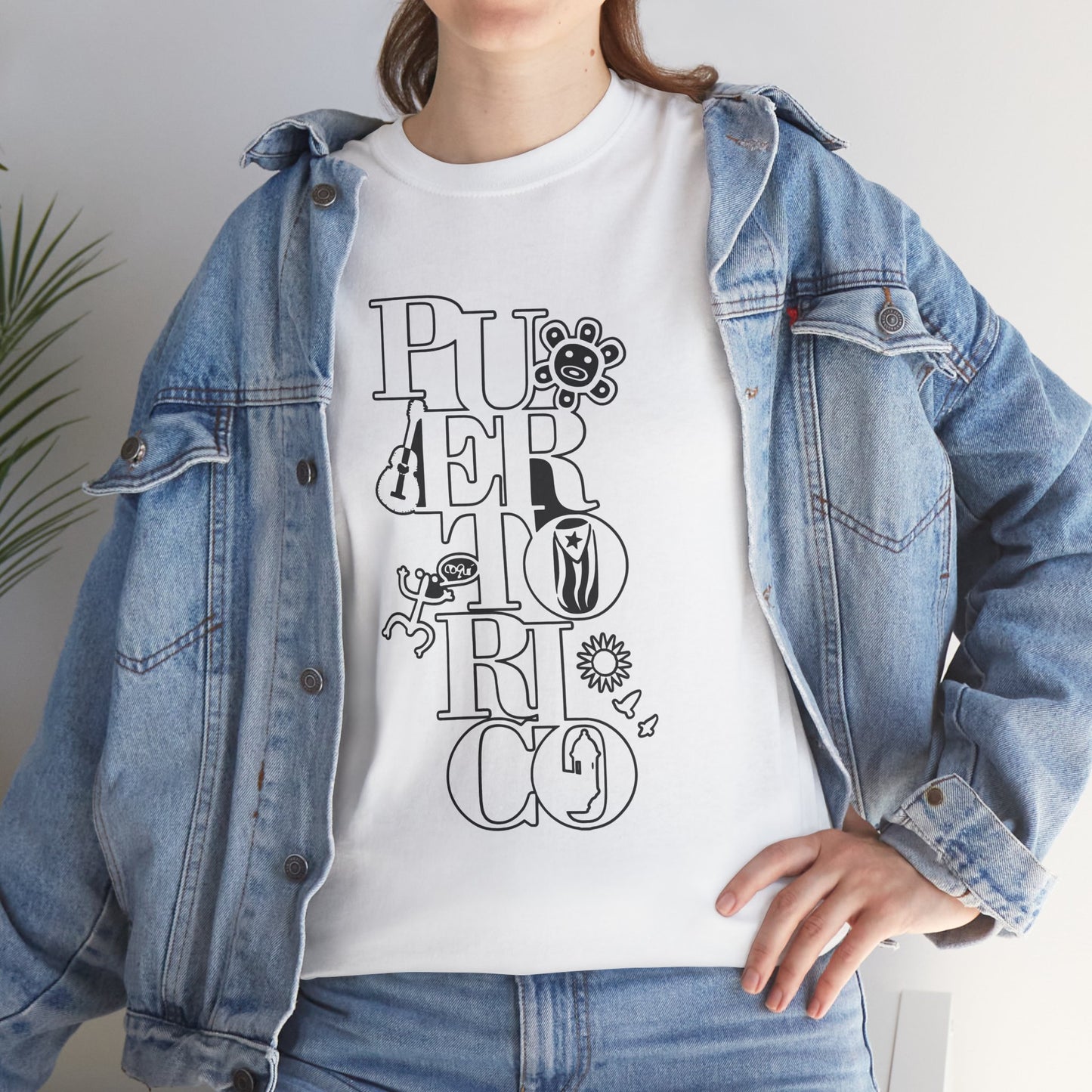 Puerto Rico Floral Vertical Tee — Retro Typography Island Shirt