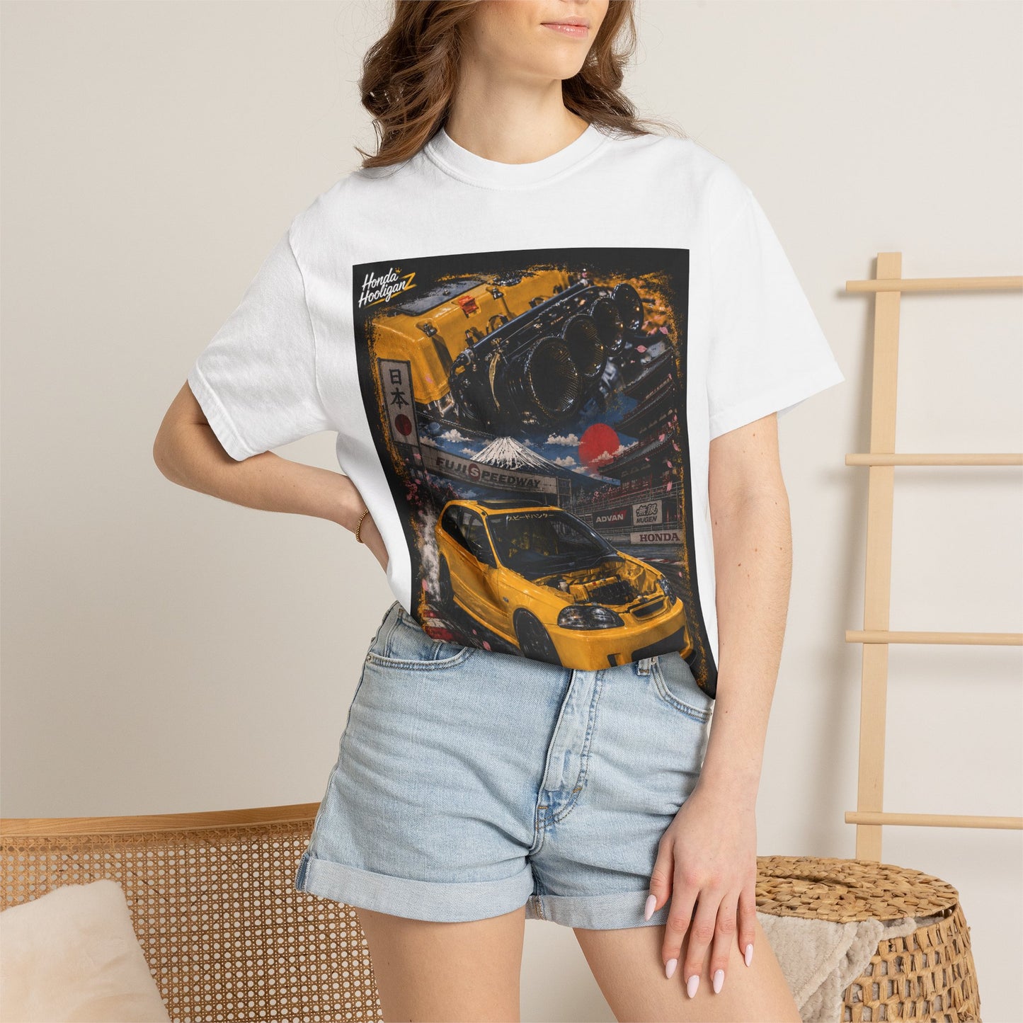Street Racing Honda Civic T-Shirt — Yellow JDM Car Graphic Tee