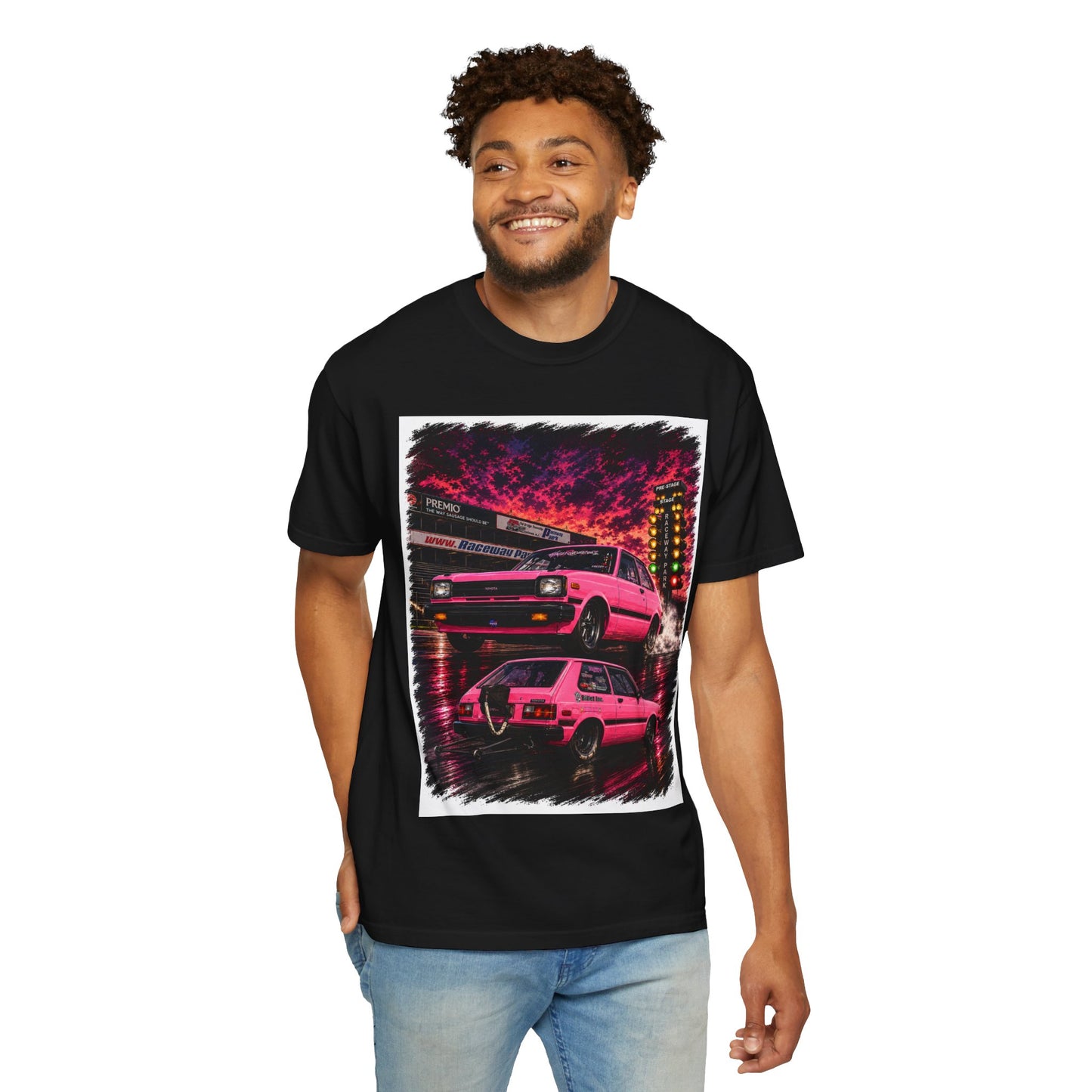 Retro Pink Starlet T-Shirt — Neon Pink Skyline Racing Graphic