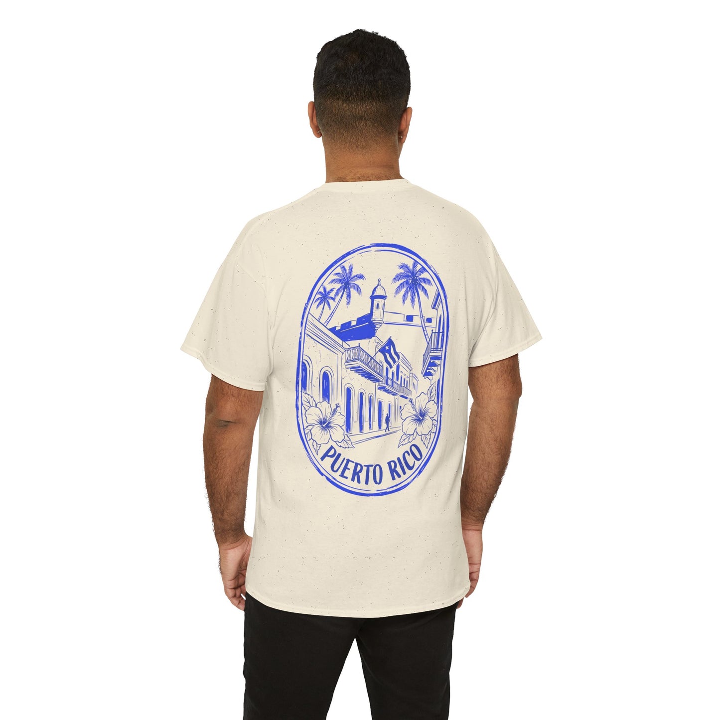 Puerto Rico Streets Tee — Handwritten Logo & Old San Juan Back Illustration
