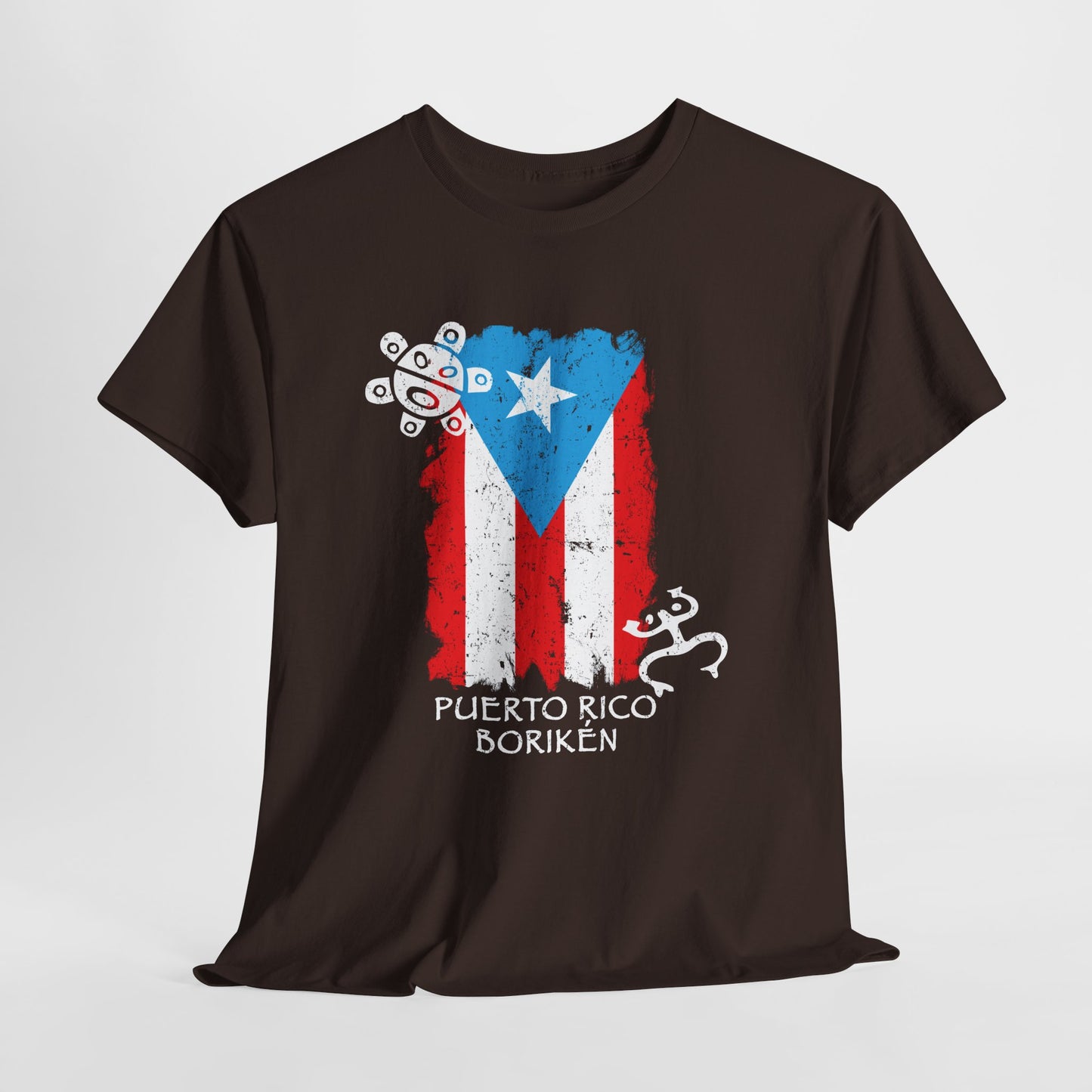 Puerto Rico Borikén Flag Tee — Taíno Petroglyph Heritage Vintage