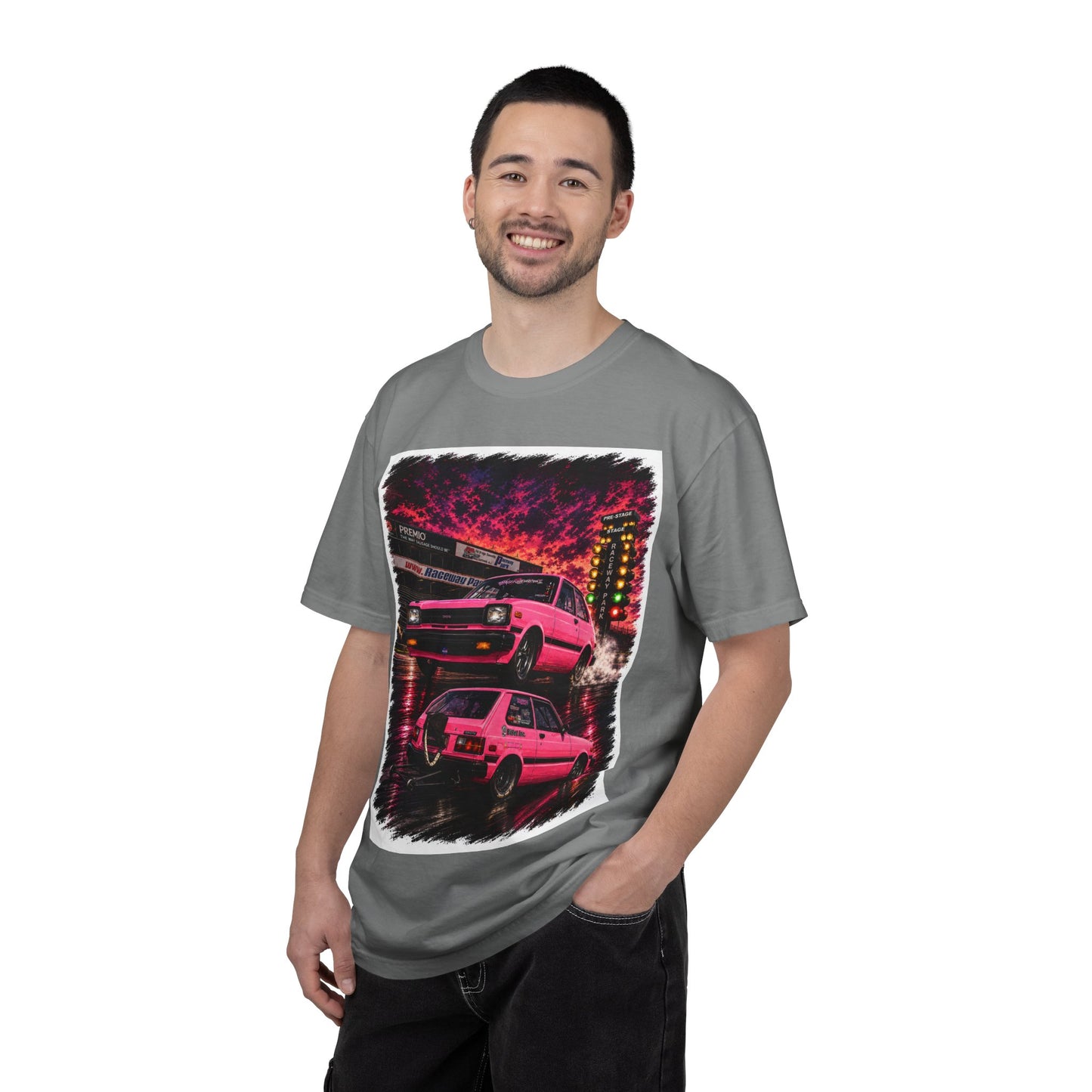 Retro Pink Starlet T-Shirt — Neon Pink Skyline Racing Graphic