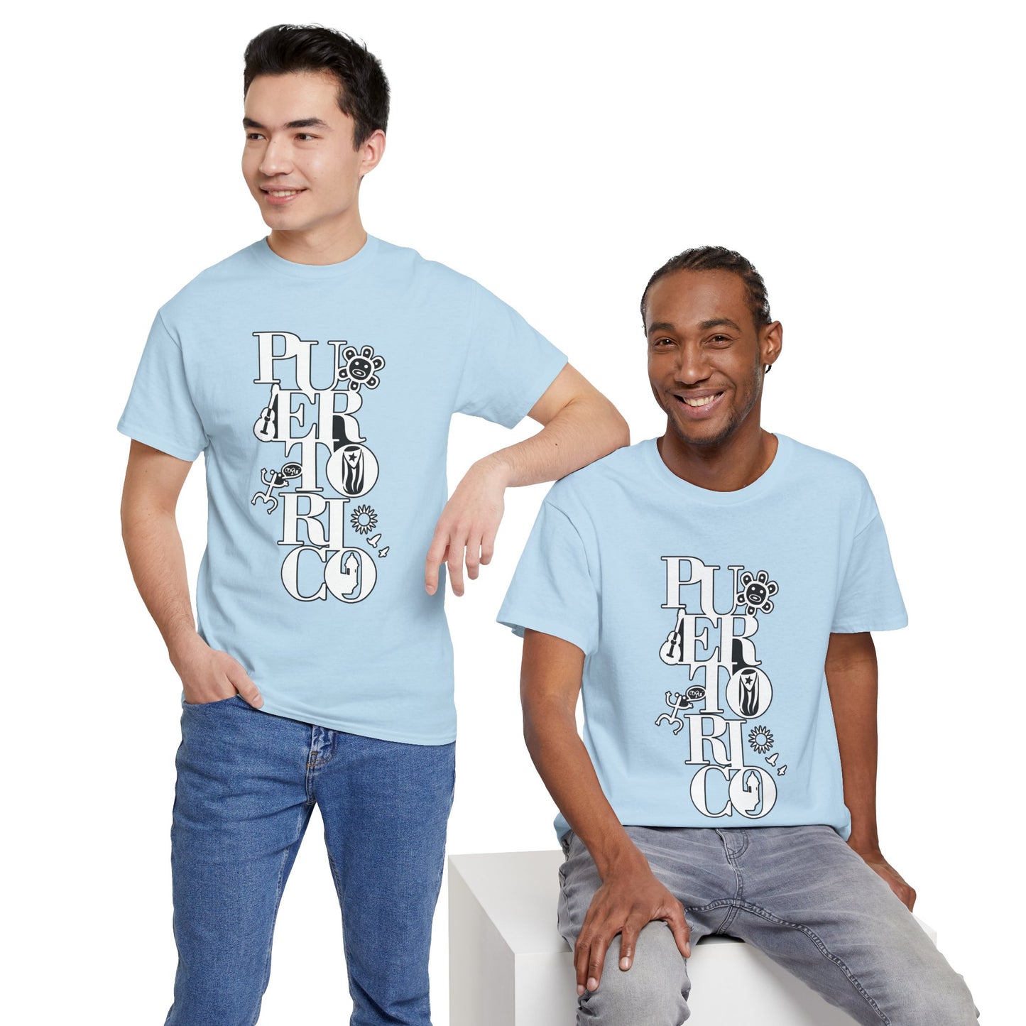 Puerto Rico Floral Vertical Tee — Retro Typography Island Shirt