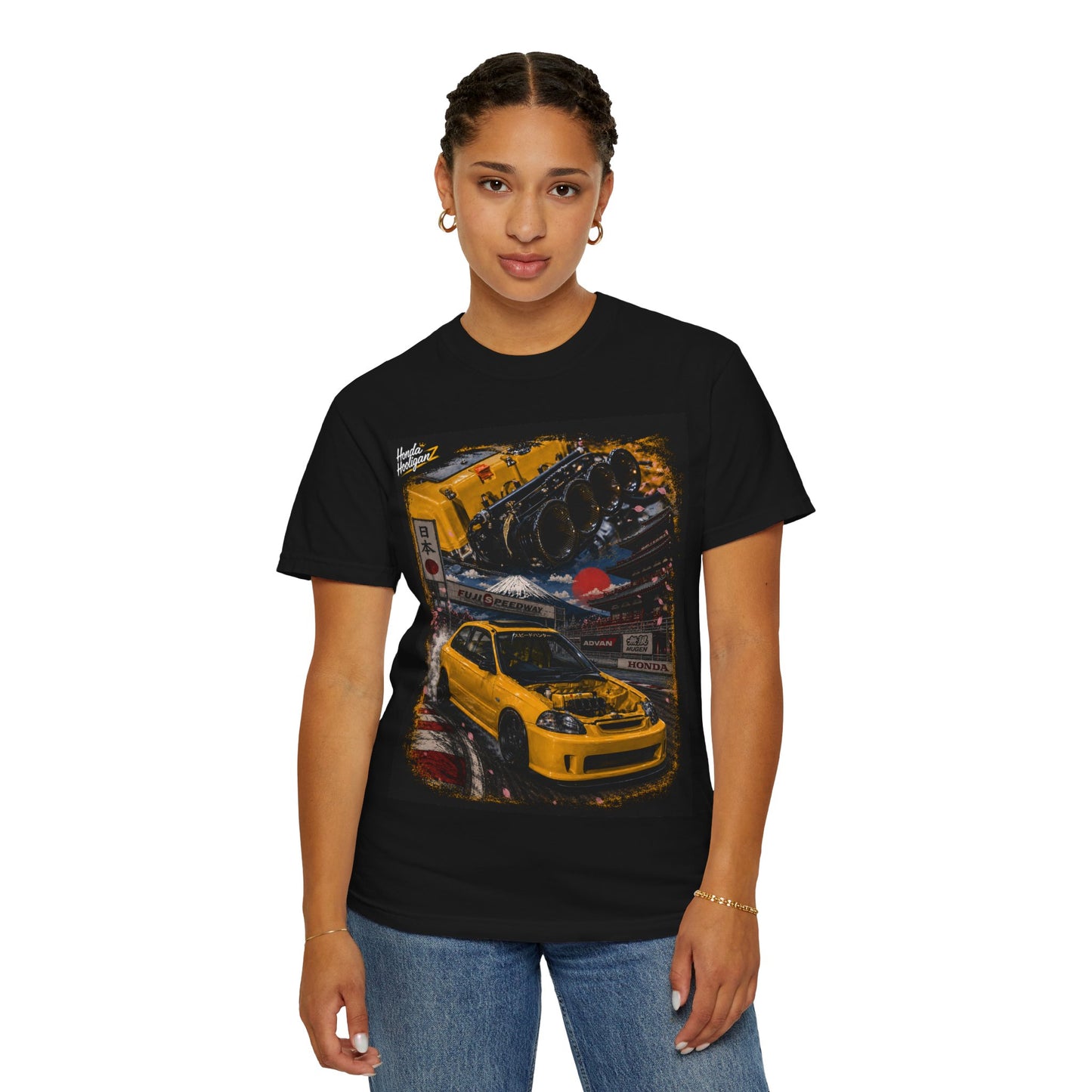 Street Racing Honda Civic T-Shirt — Yellow JDM Car Graphic Tee