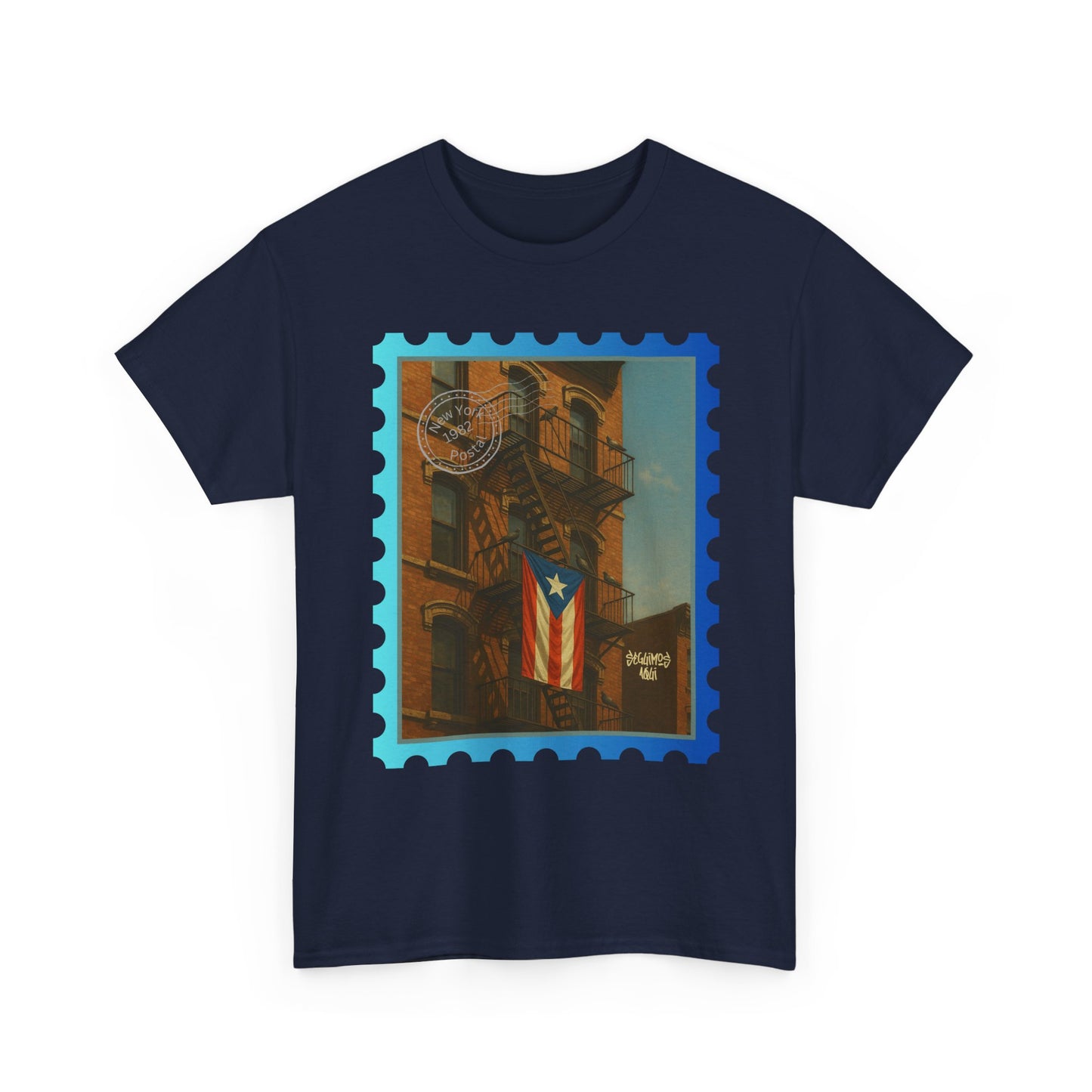 Seguimos Aquí Puerto Rican Pride Tee — New York 1982 Vintage Flag Tribute