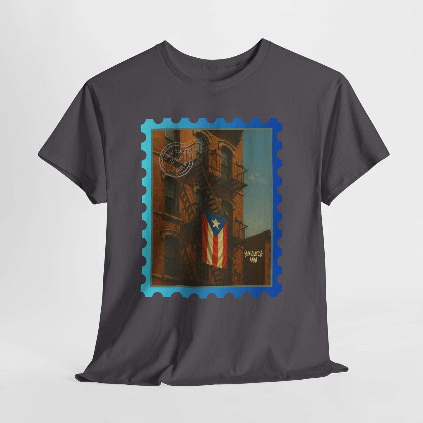 Seguimos Aquí Puerto Rican Pride Tee — New York 1982 Vintage Flag Tribute