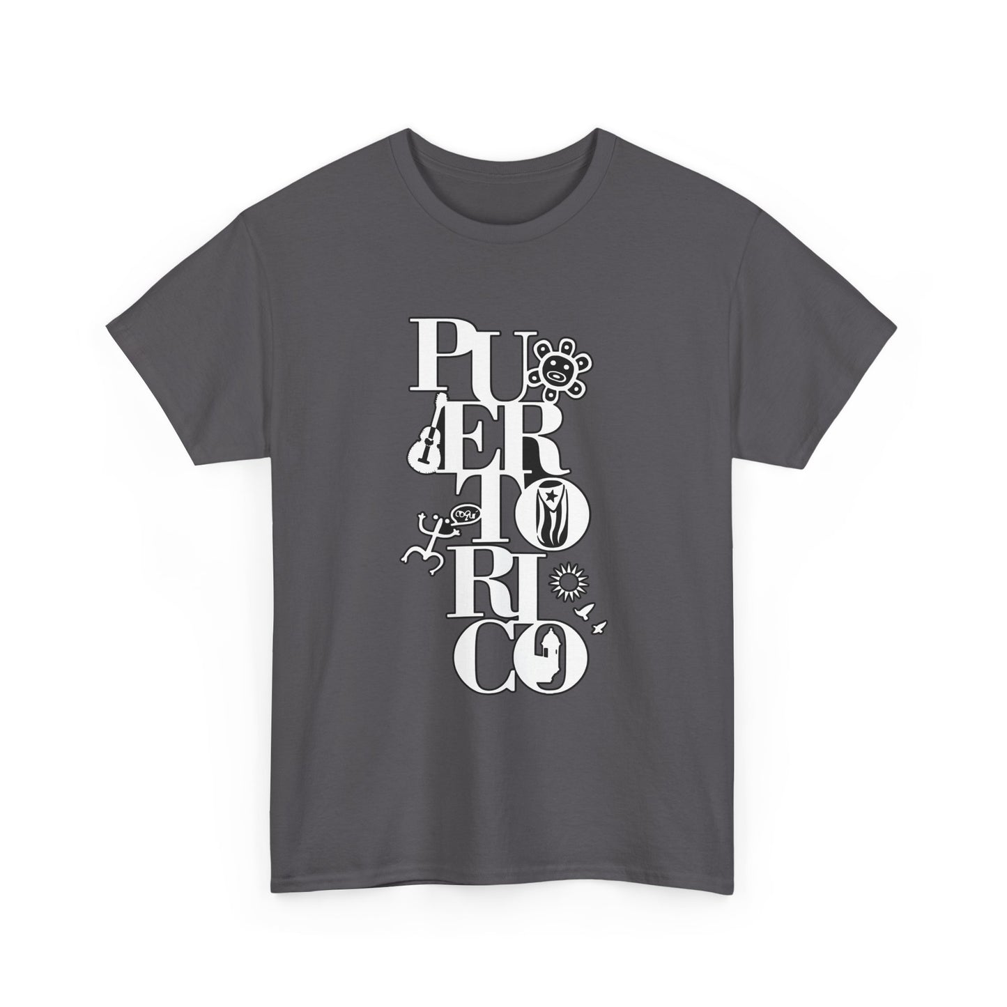 Puerto Rico Floral Vertical Tee — Retro Typography Island Shirt