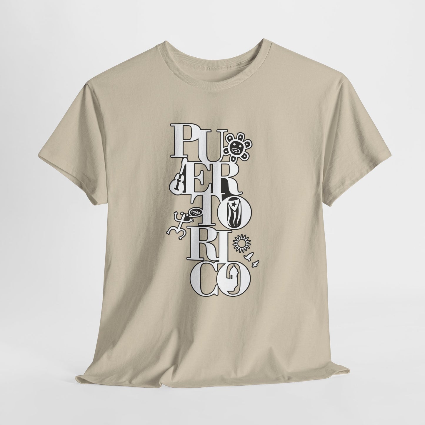 Puerto Rico Floral Vertical Tee — Retro Typography Island Shirt