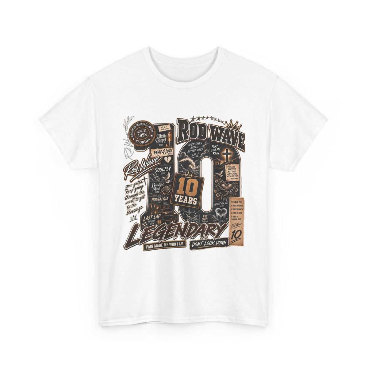 Rod Wave 10 Years Legendary – Pain, Purpose & Faith Hip-Hop Collage T-Shirt Design