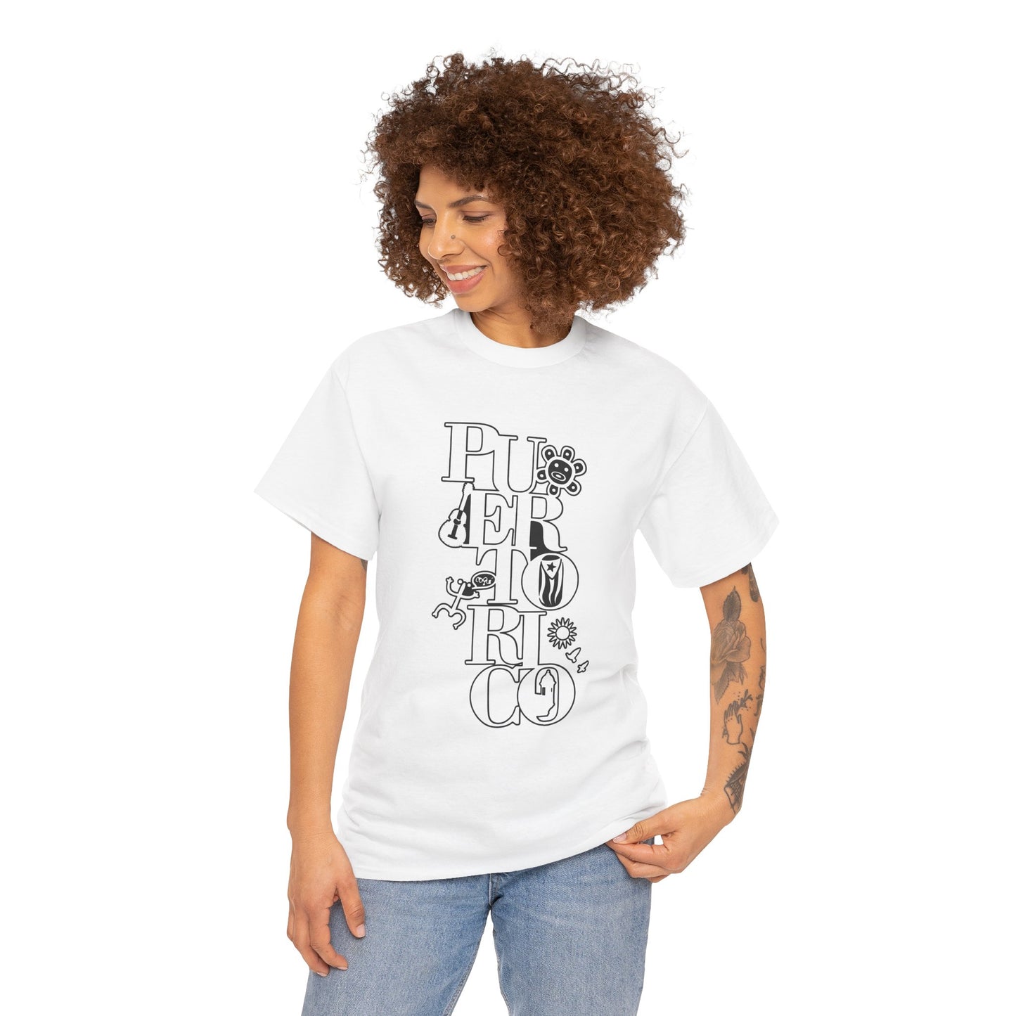 Puerto Rico Floral Vertical Tee — Retro Typography Island Shirt