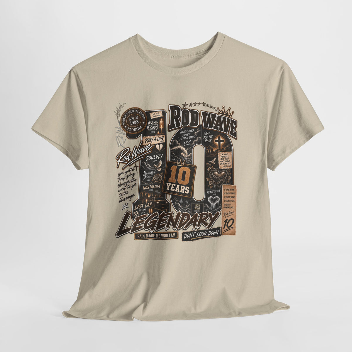 Rod Wave 10 Years Legendary – Pain, Purpose & Faith Hip-Hop Collage T-Shirt Design