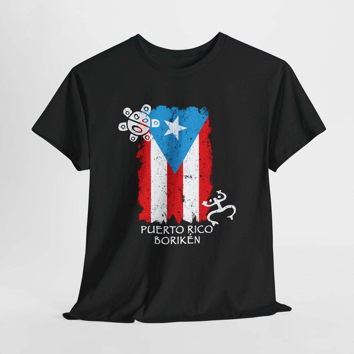Puerto Rico Borikén Flag Tee — Taíno Petroglyph Heritage Vintage