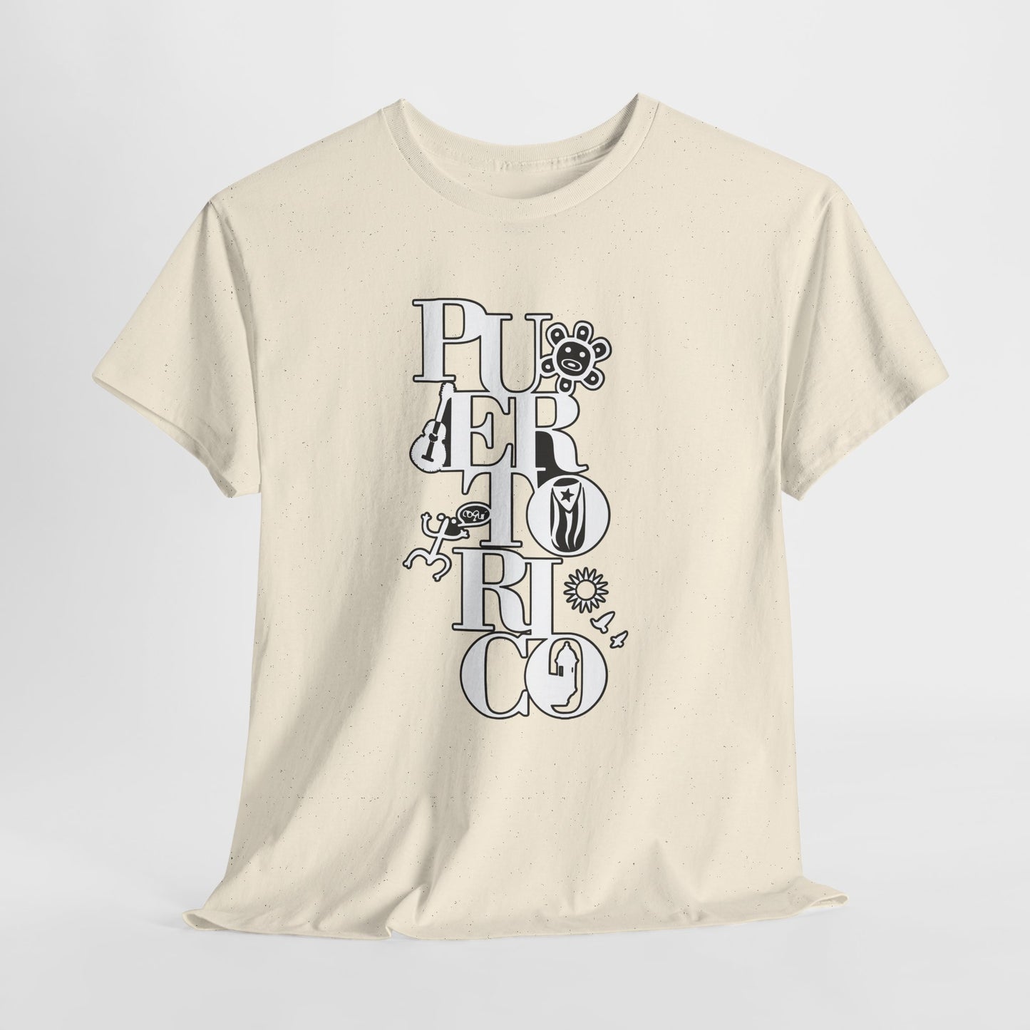 Puerto Rico Floral Vertical Tee — Retro Typography Island Shirt