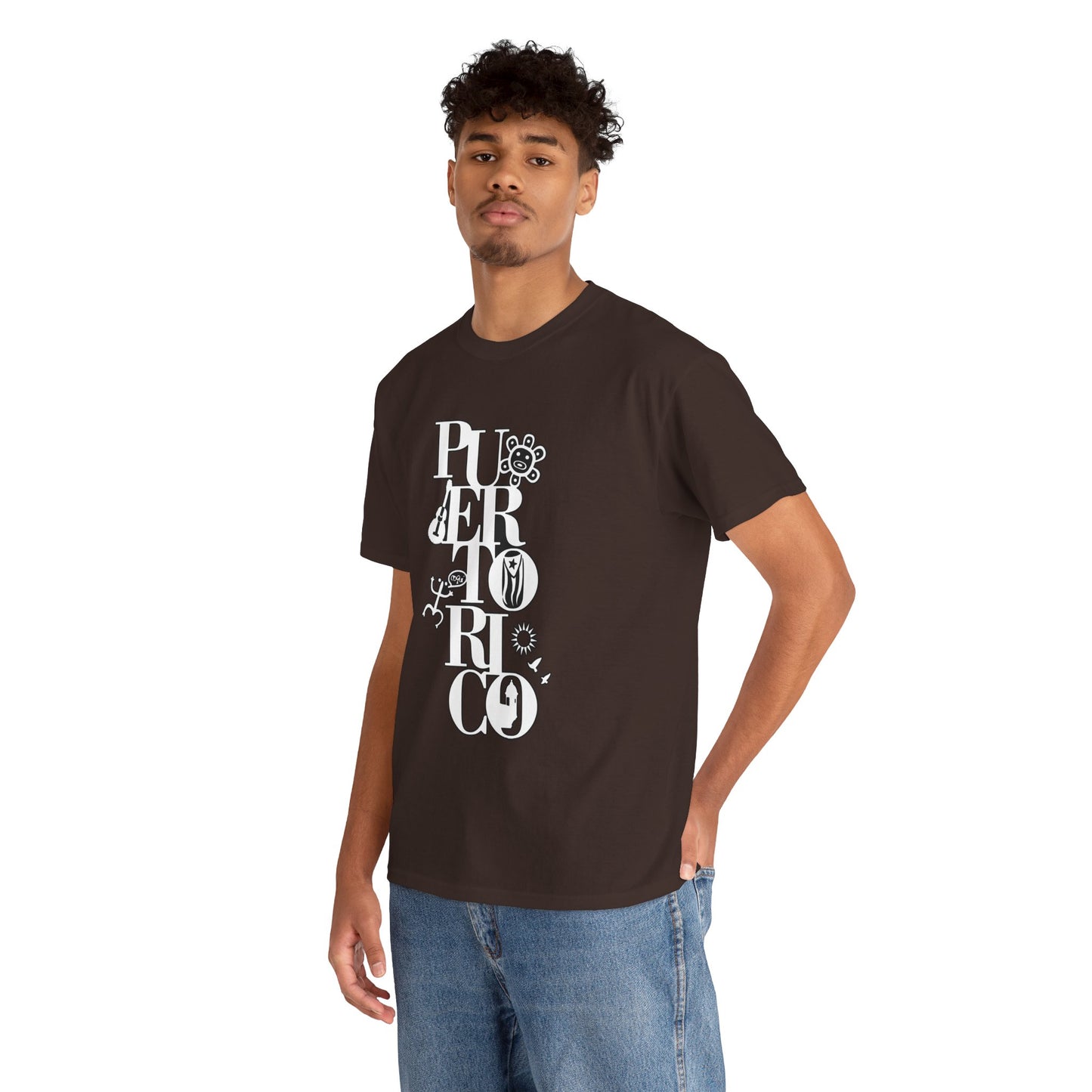Puerto Rico Floral Vertical Tee — Retro Typography Island Shirt